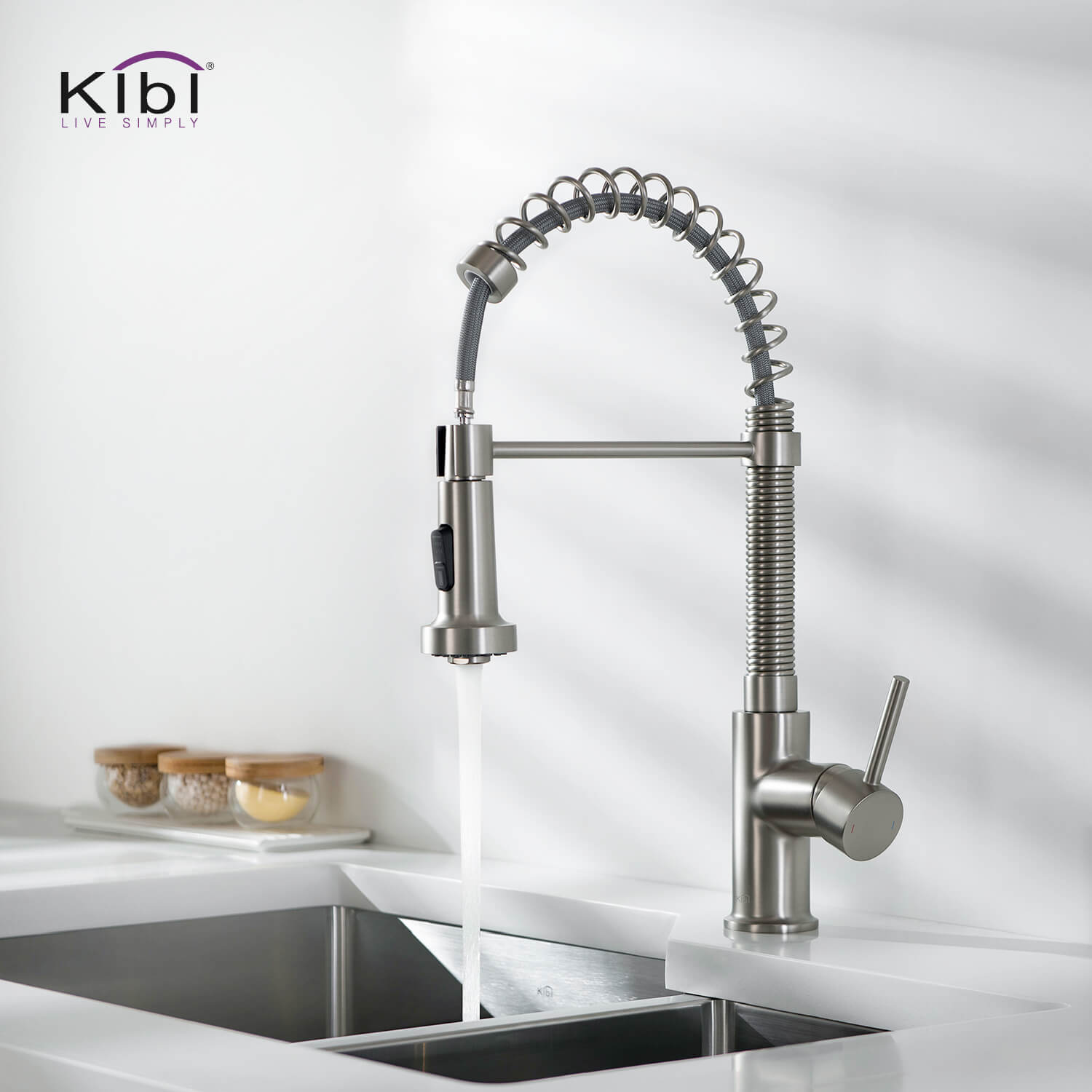 Kibi Aurora Single Handle High Arc Pull Down Kitchen Faucet In Brushed Nickel Finish - KKF2003BN