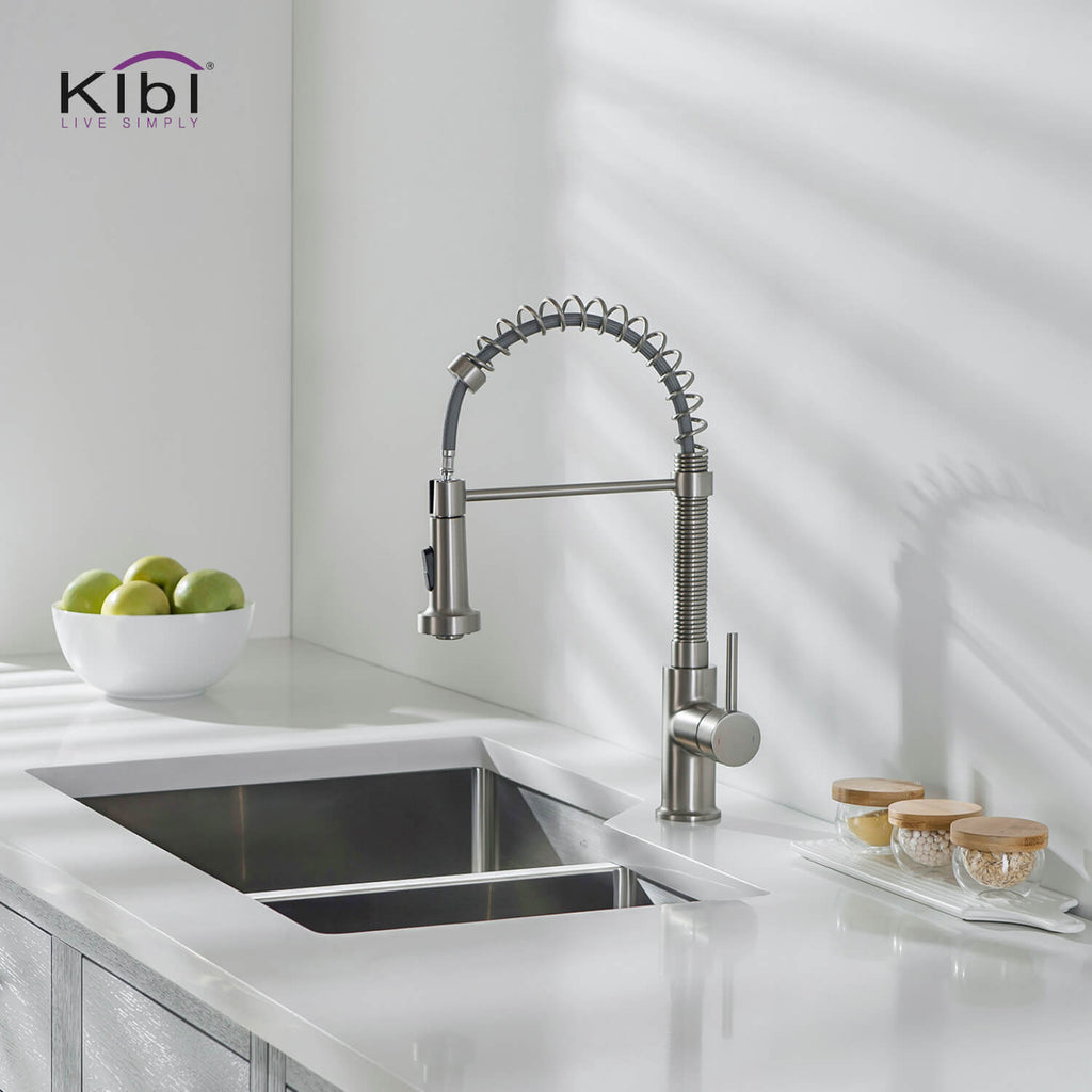 Kibi Aurora Single Handle High Arc Pull Down Kitchen Faucet In Brushed Nickel Finish - KKF2003BN