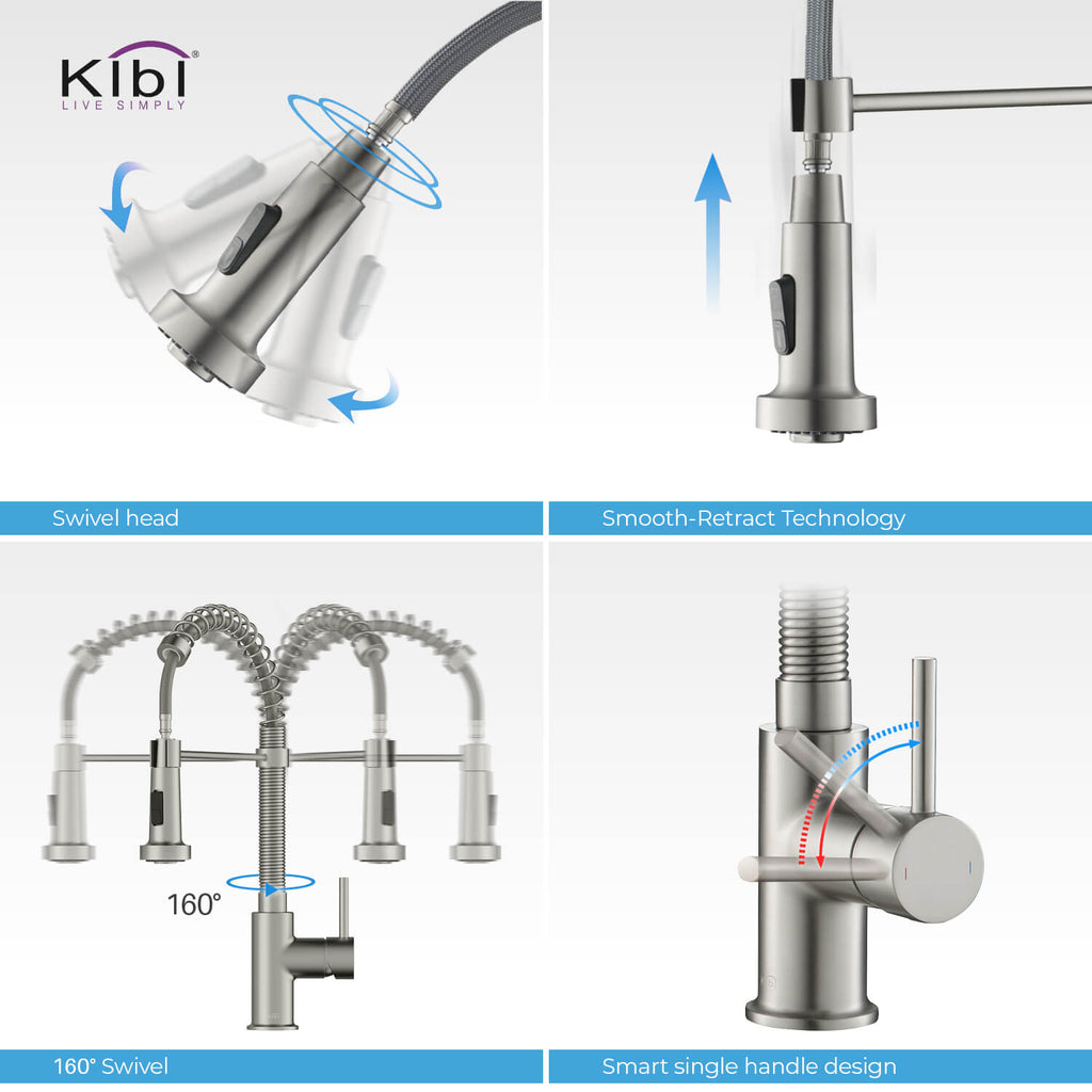 Kibi Aurora Single Handle High Arc Pull Down Kitchen Faucet In Brushed Nickel Finish - KKF2003BN