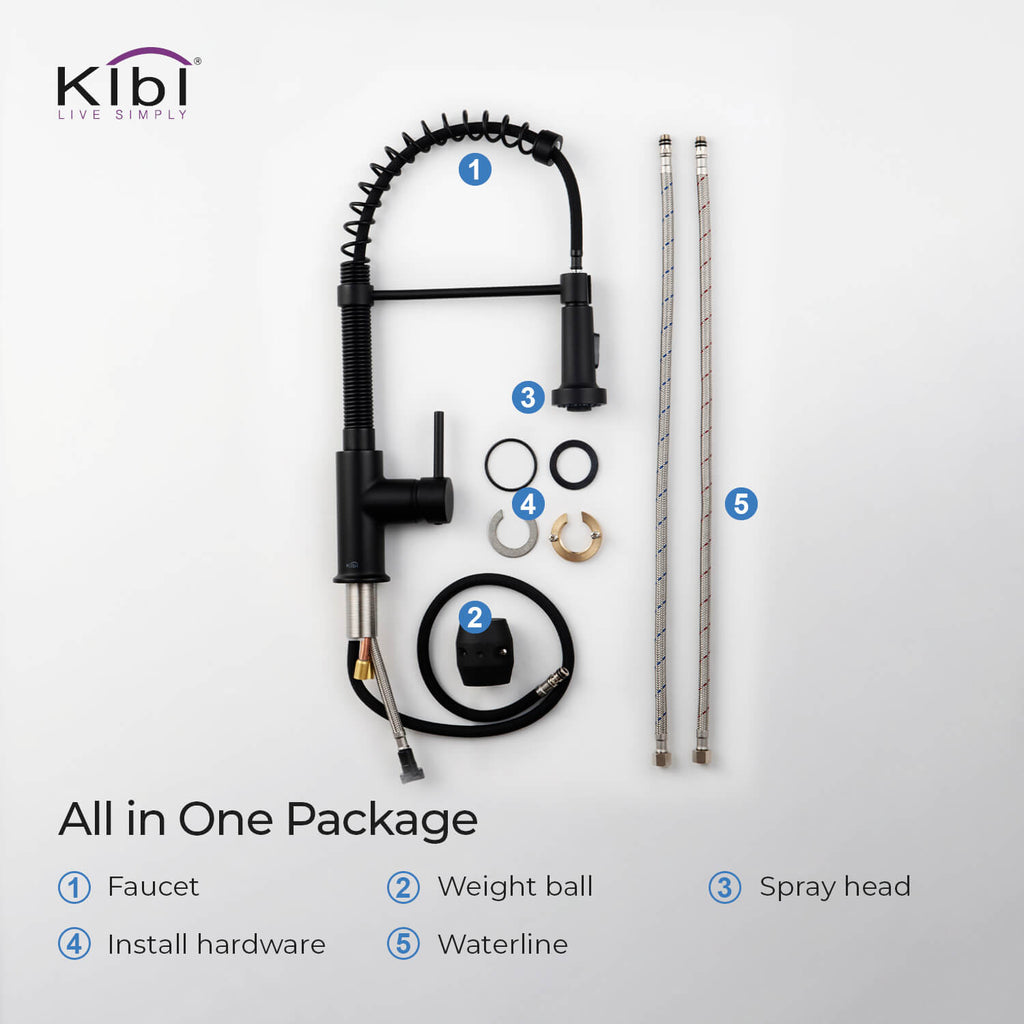 Kibi Aurora Single Handle High Arc Pull Down Kitchen Faucet In Matte Black Finish - KKF2003MB