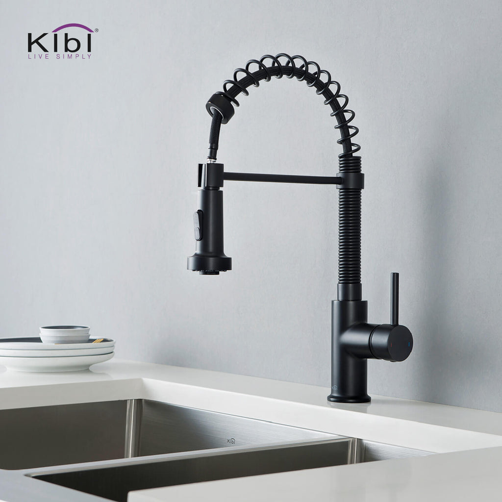 Kibi Aurora Single Handle High Arc Pull Down Kitchen Faucet In Matte Black Finish - KKF2003MB