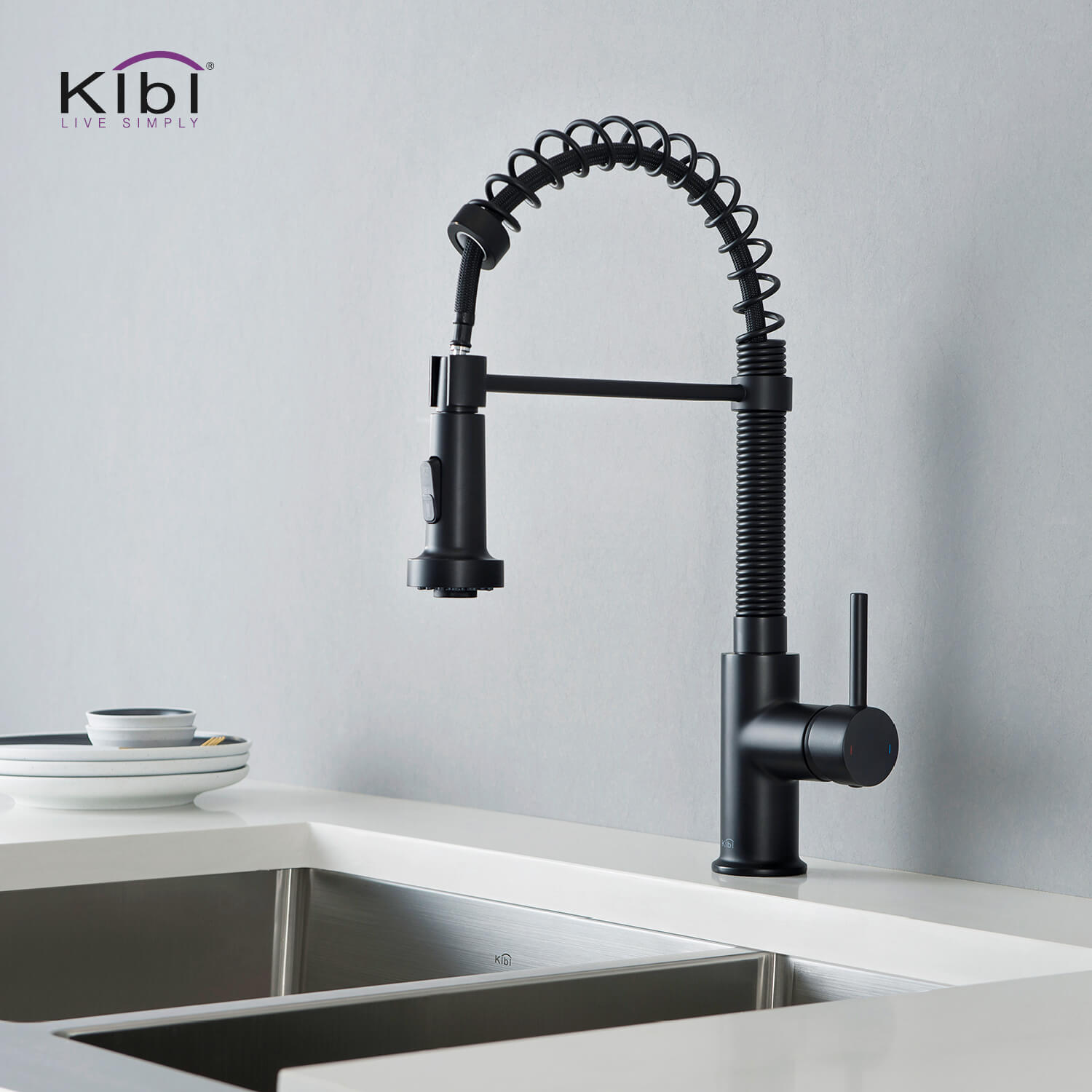 Kibi Aurora Single Handle High Arc Pull Down Kitchen Faucet In Matte Black Finish - KKF2003MB