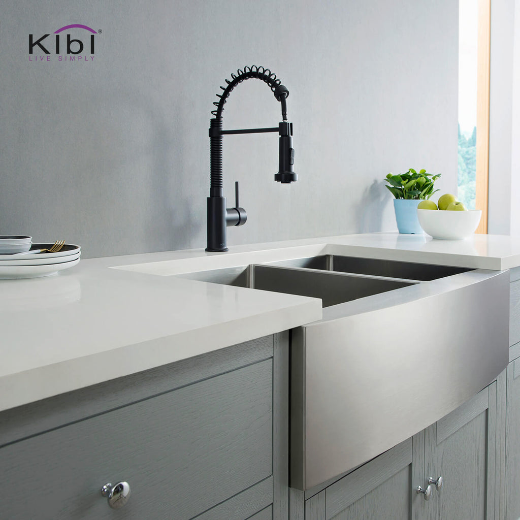 Kibi Aurora Single Handle High Arc Pull Down Kitchen Faucet In Matte Black Finish - KKF2003MB