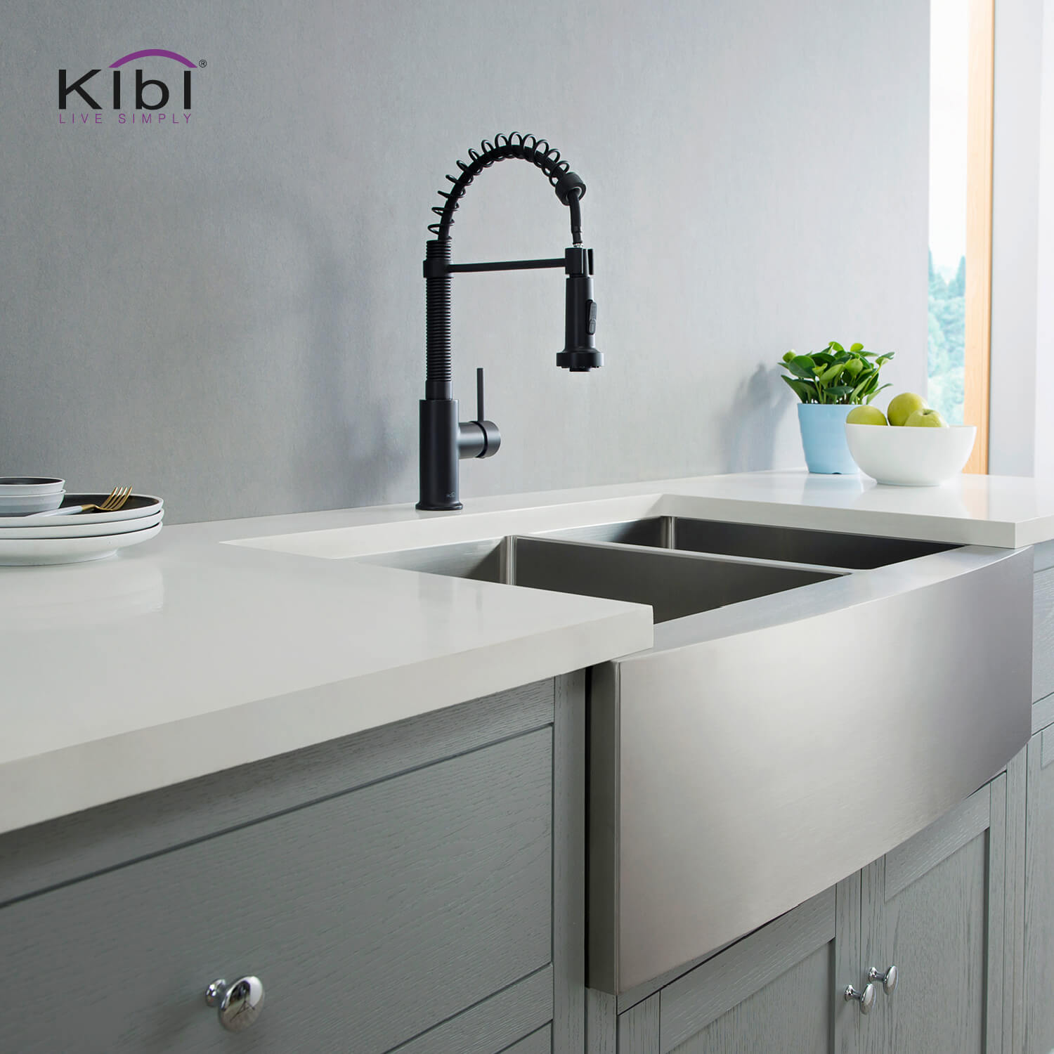 Kibi Aurora Single Handle High Arc Pull Down Kitchen Faucet In Matte Black Finish - KKF2003MB