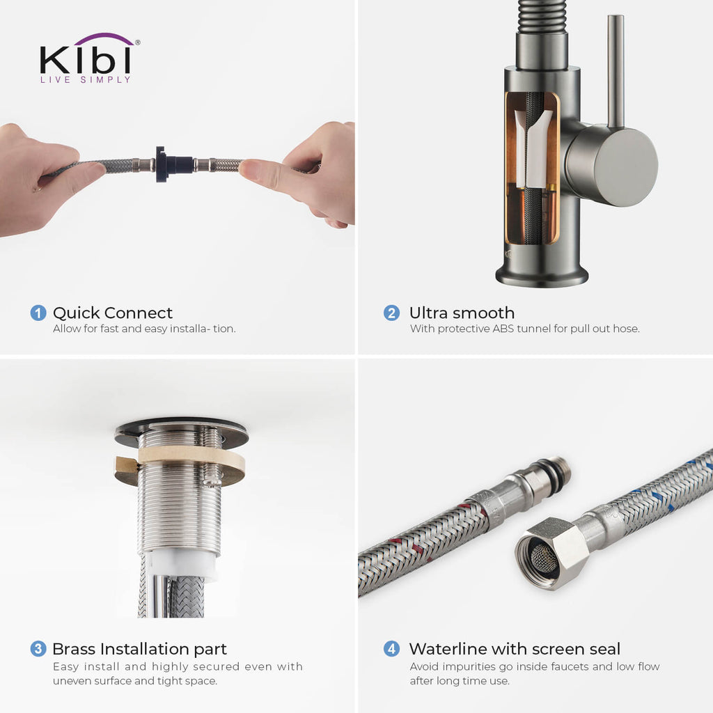 Kibi Aurora Single Handle High Arc Pull Down Kitchen Faucet In Titanium Finish - KKF2003TT