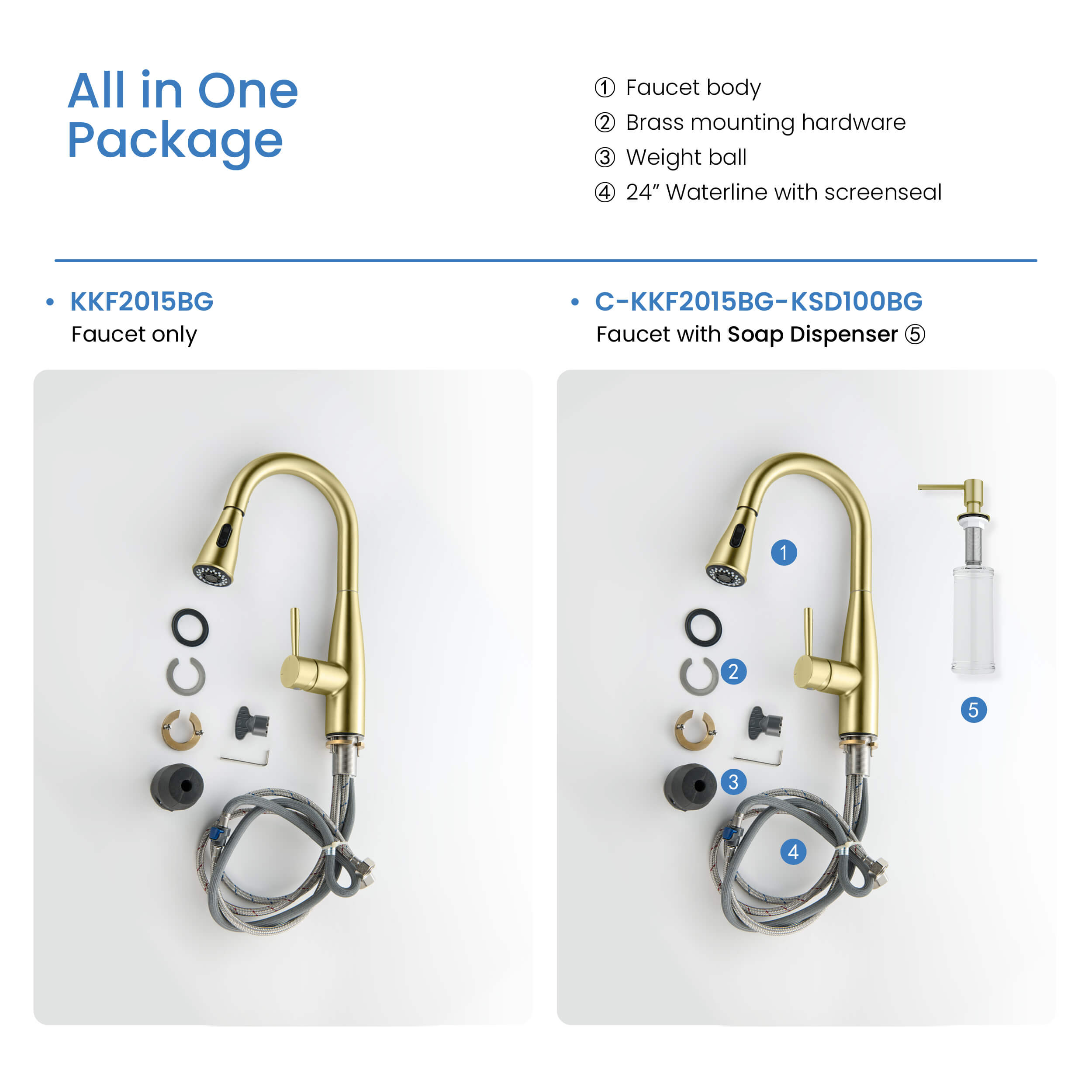 Kibi Bari Single Handle Pull Down Kitchen and Bar Sink Faucet in Brushed Gold Finish - KKF2015BG