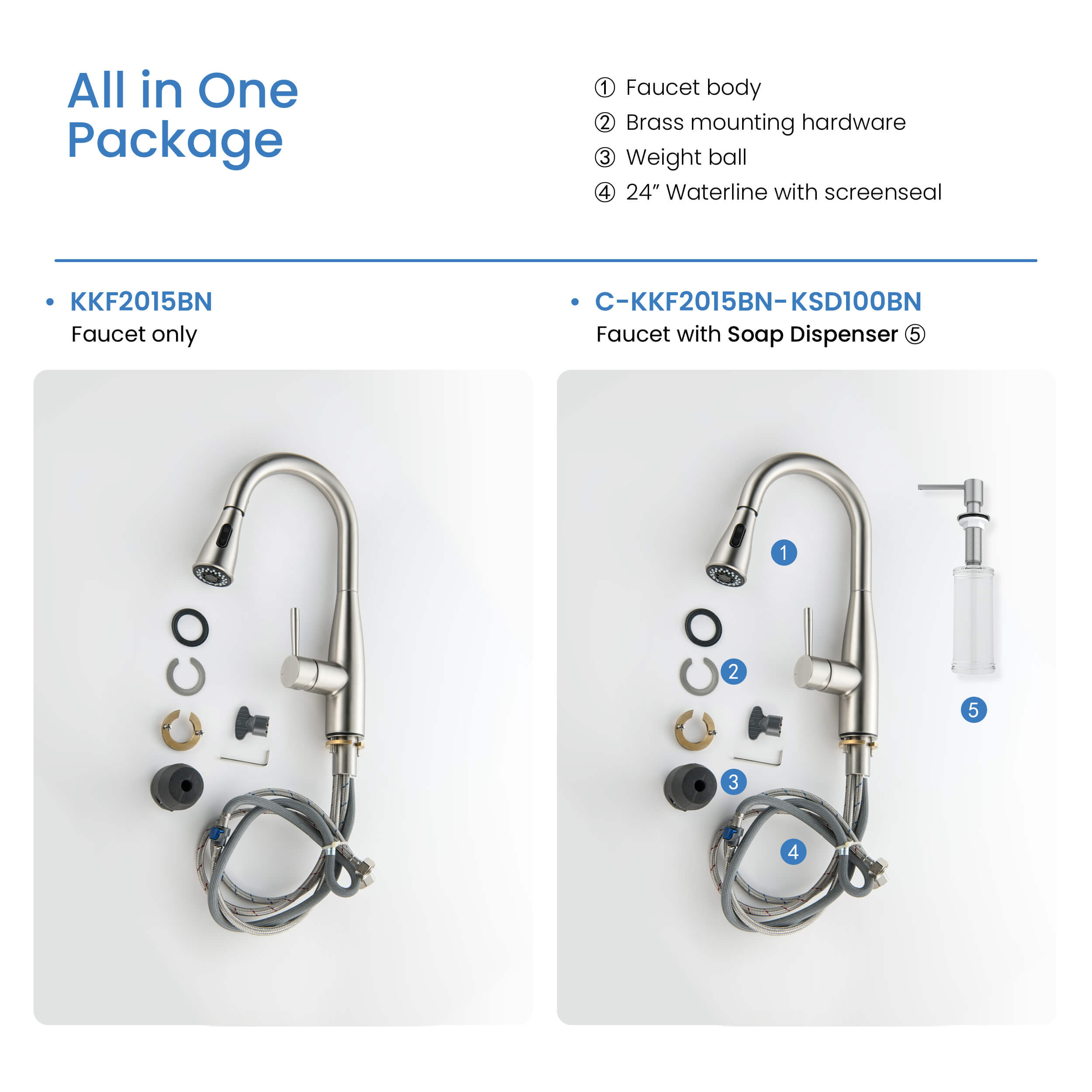 Kibi Bari Single Handle Pull Down Kitchen and Bar Sink Faucet in Brushed Nickel Finish - KKF2015BN