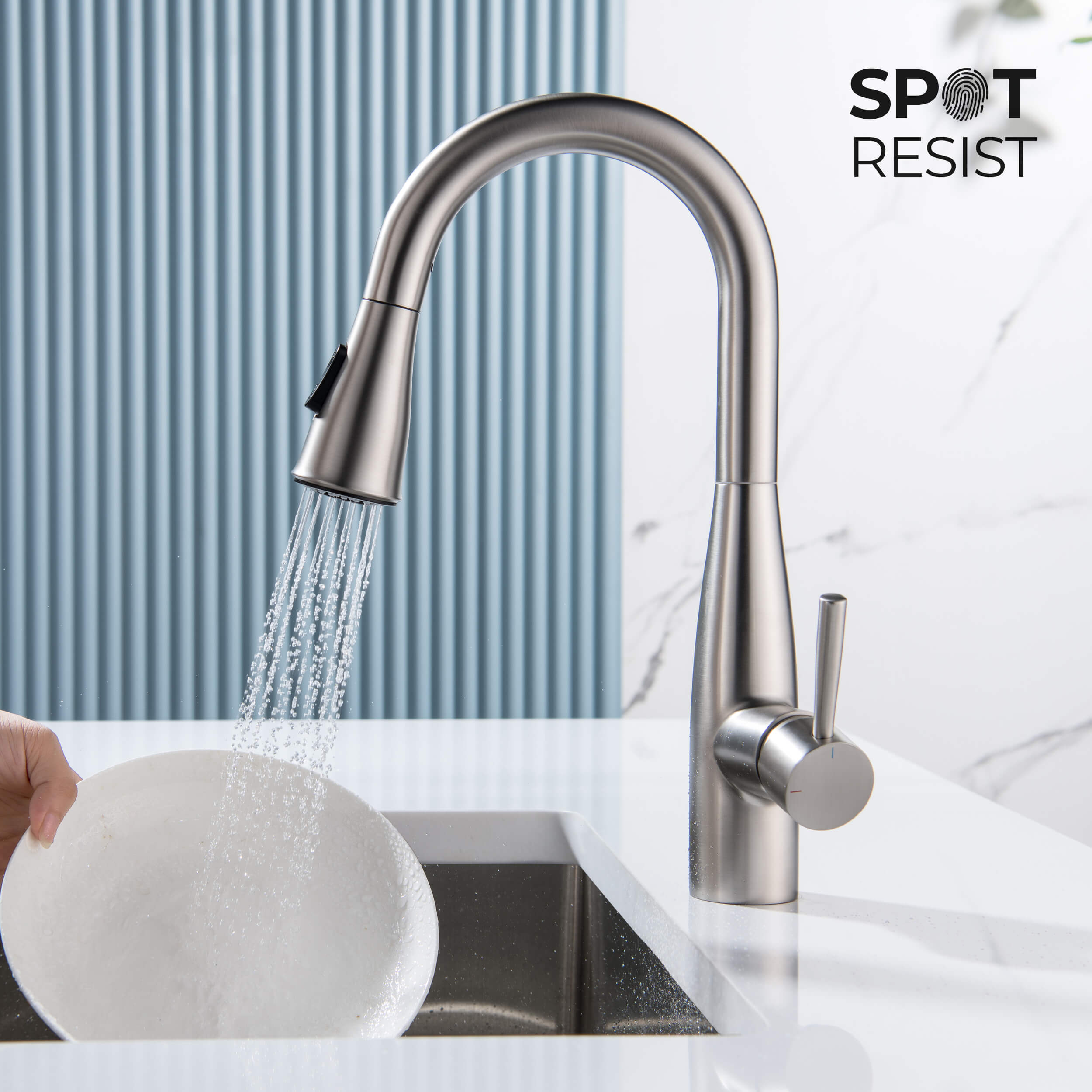 Kibi Bari Single Handle Pull Down Kitchen and Bar Sink Faucet in Brushed Nickel Finish - KKF2015BN