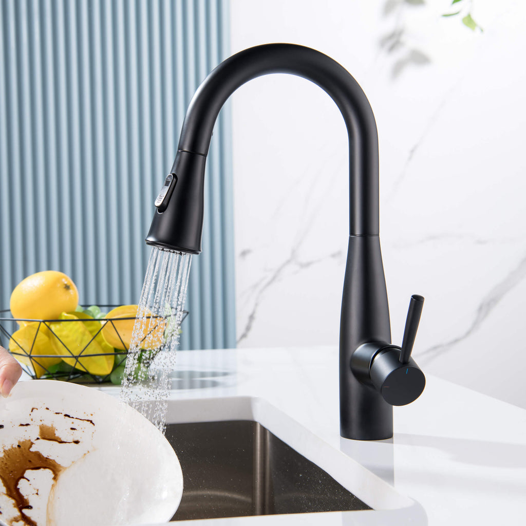 Kibi Bari Single Handle Pull Down Kitchen and Bar Sink Faucet in Matte Black Finish - KKF2015MB
