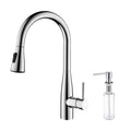 Kibi Bari-T Single Handle Pull Down Kitchen Sink Faucet With Soap Dispenser in Chrome Finish - C-KKF2016CH-KSD100CH