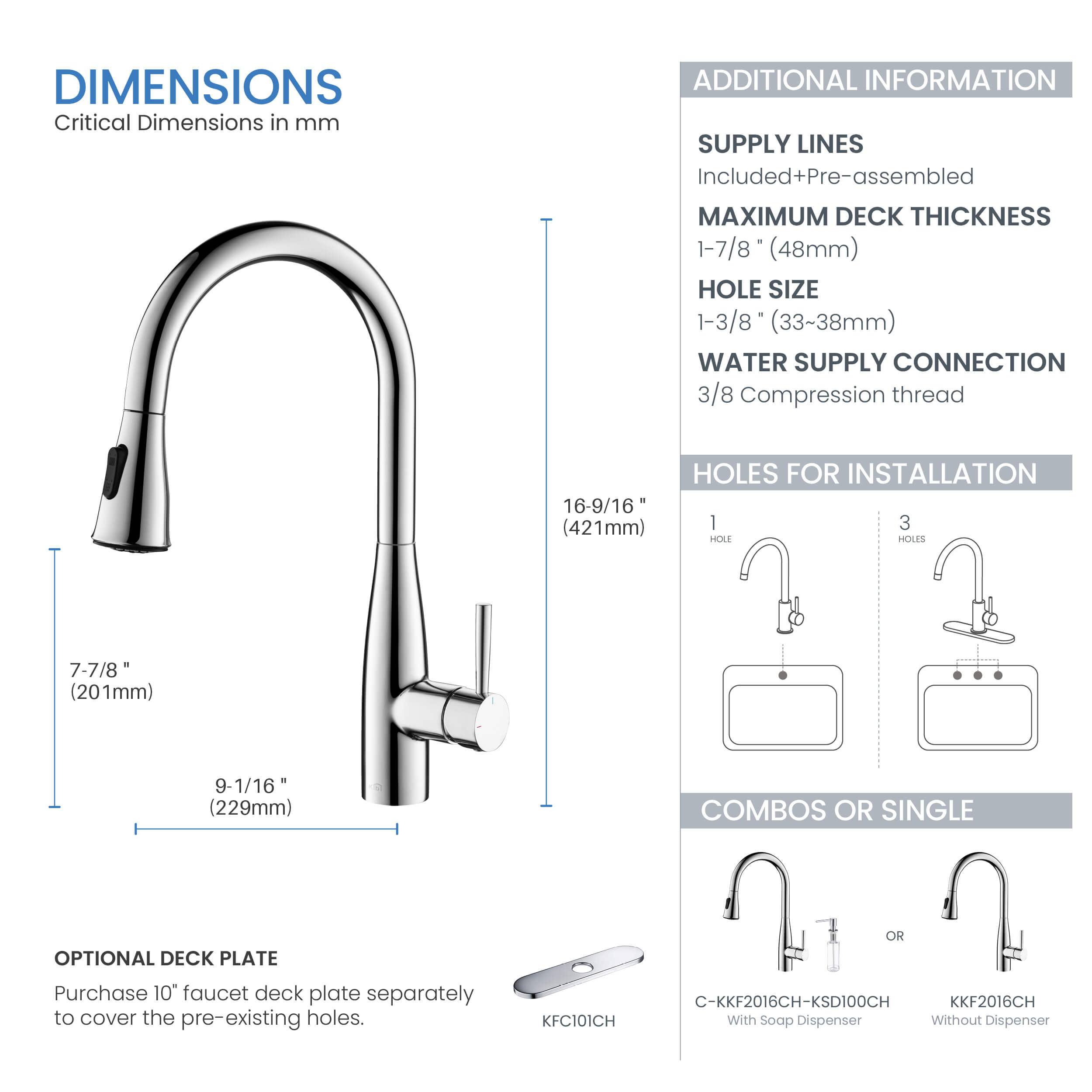 Kibi Bari-T Single Handle Pull Down Kitchen Sink Faucet in Chrome Finish - KKF2016CH