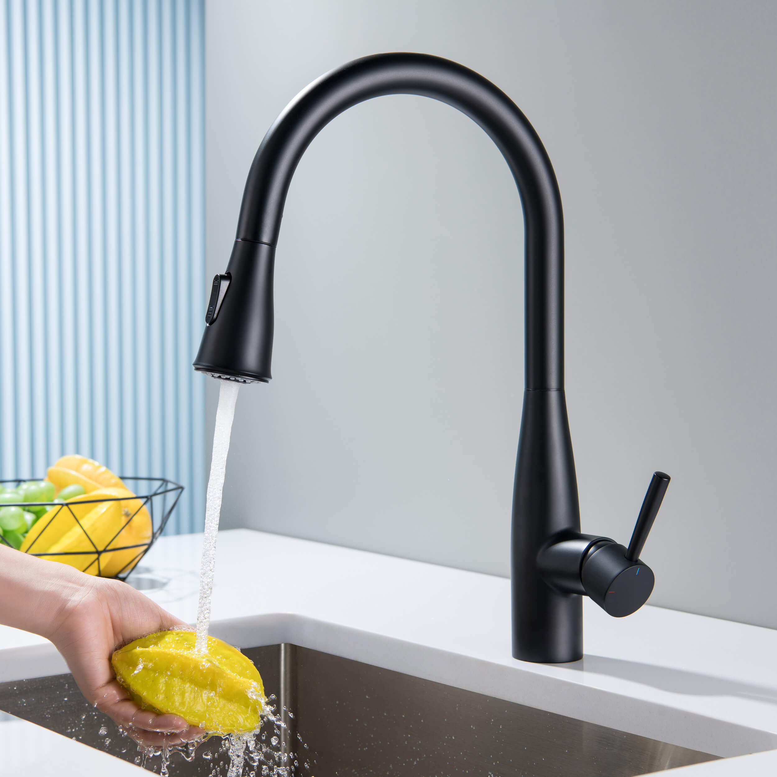 Kibi Bari-T Single Handle Pull Down Kitchen Sink Faucet in Matte Black Finish - KKF2016MB