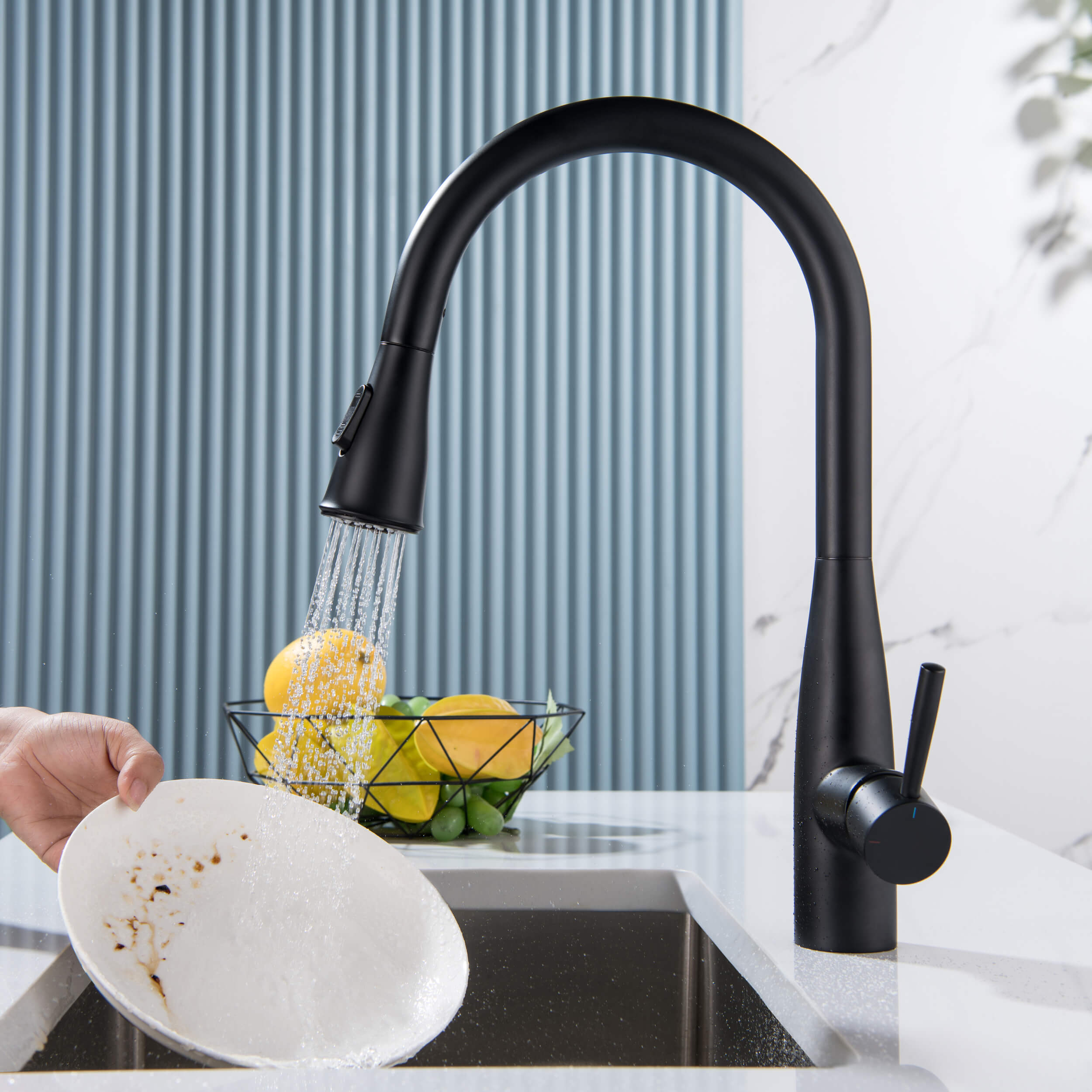 Kibi Bari-T Single Handle Pull Down Kitchen Sink Faucet in Matte Black Finish - KKF2016MB