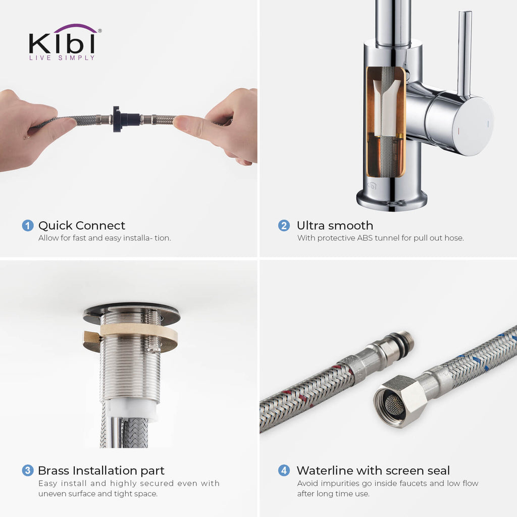 Kibi Casa Single Handle High Arc Pull Down Kitchen Faucet in Chrome Finish - KKF2002CH
