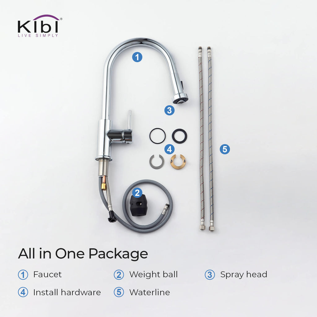 Kibi Casa Single Handle High Arc Pull Down Kitchen Faucet in Chrome Finish - KKF2002CH