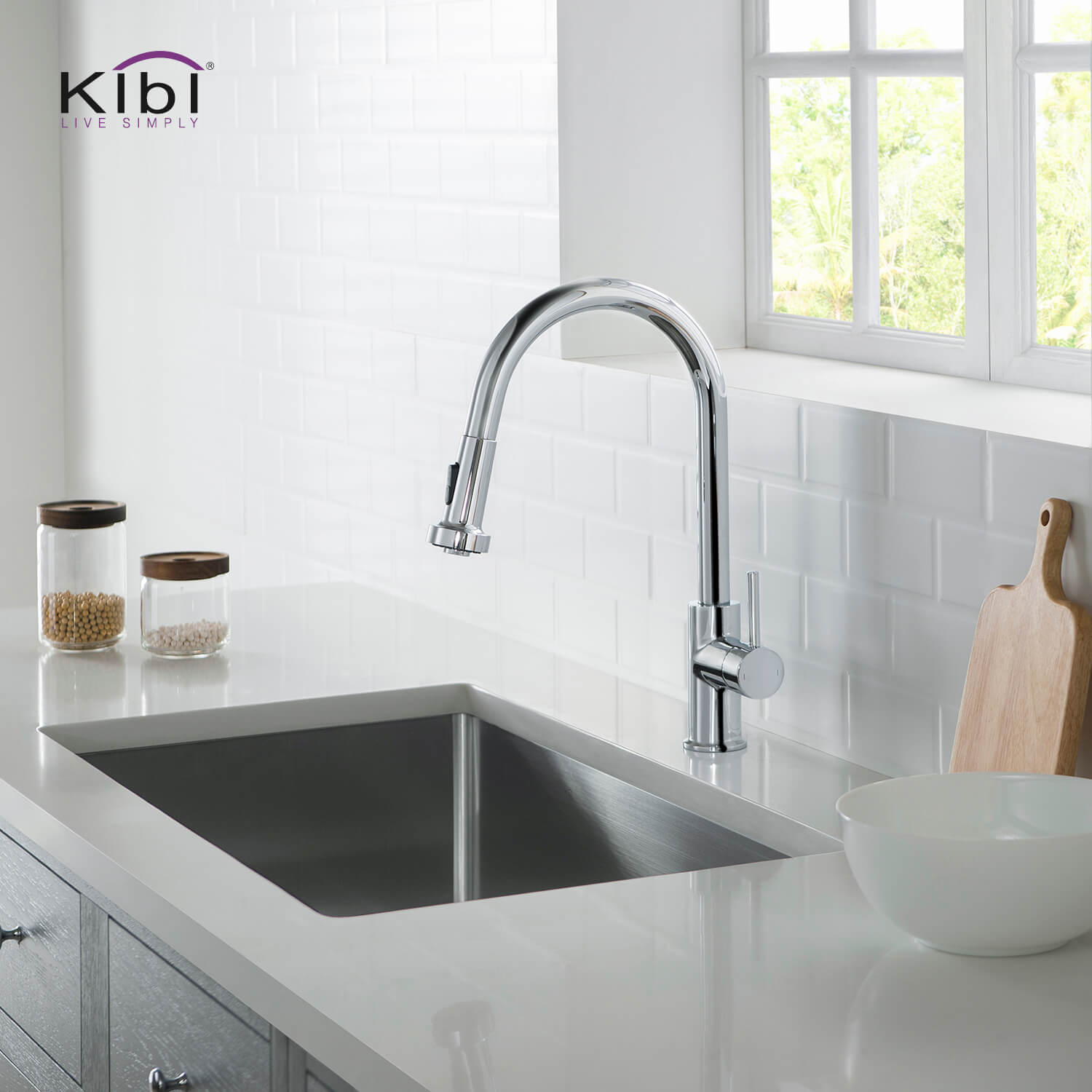 Kibi Casa Single Handle High Arc Pull Down Kitchen Faucet in Chrome Finish - KKF2002CH