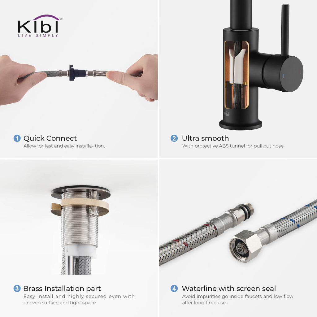 Kibi Casa Single Handle High Arc Pull Down Kitchen Faucet in Matte Black Finish - KKF2002MB