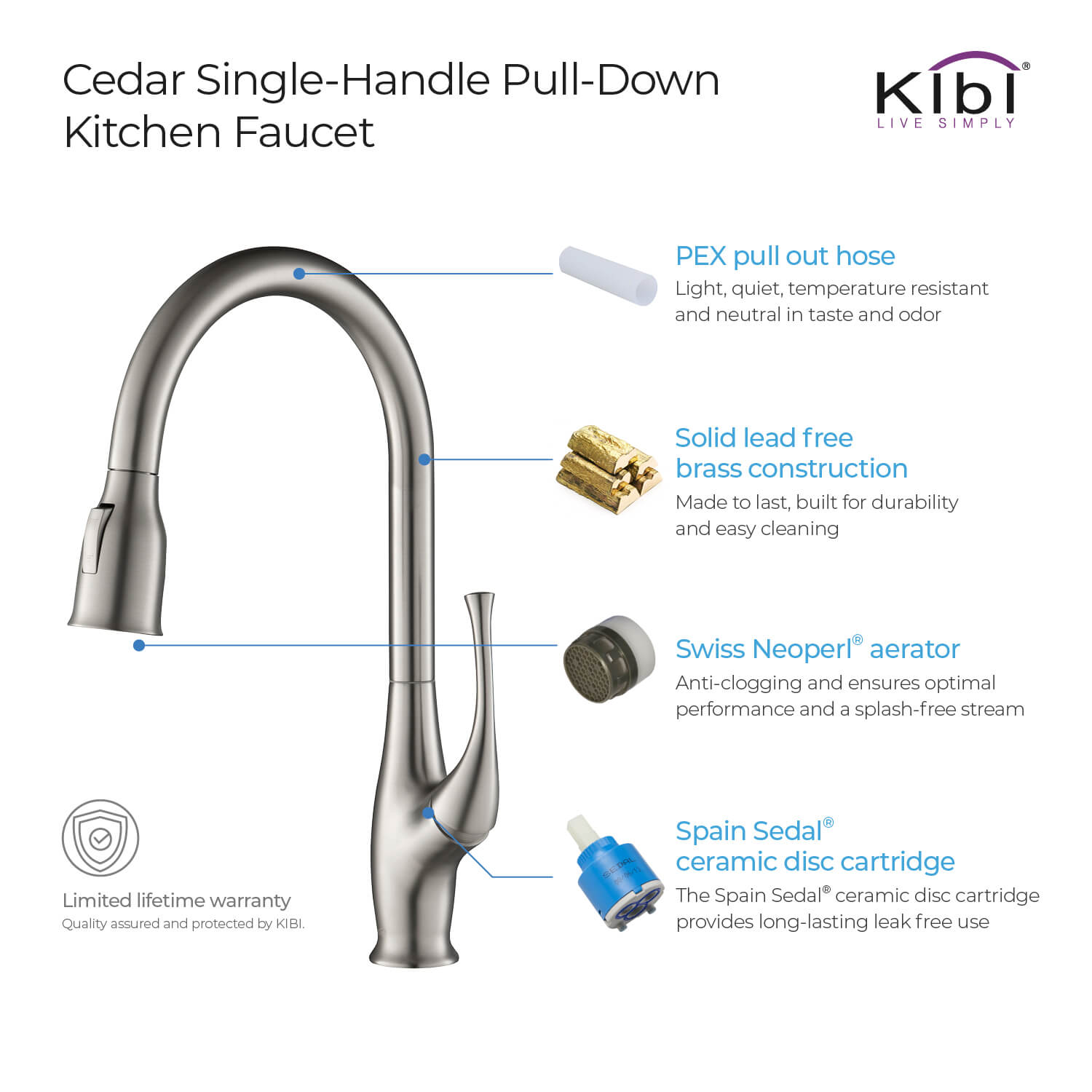 Kibi Cedar Single Handle High Arc Pull Down Kitchen Faucet With Soap Dispenser in Brushed Nickel Finish - C-KKF2010BN-KSD101BN