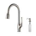 Kibi Cedar Single Handle High Arc Pull Down Kitchen Faucet With Soap Dispenser in Brushed Nickel Finish - C-KKF2010BN-KSD101BN