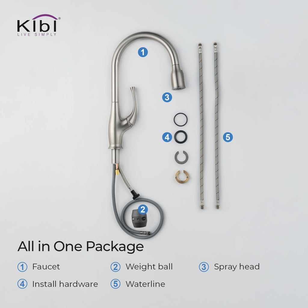 Kibi Cedar Single Handle High Arc Pull Down Kitchen Faucet in Brushed Nickel Finish - KKF2010BN