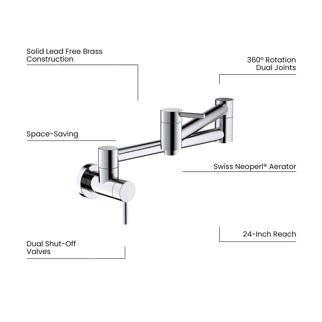 Kibi Circular Kitchen Pot Filler In Chrome Finish - KPF601CH