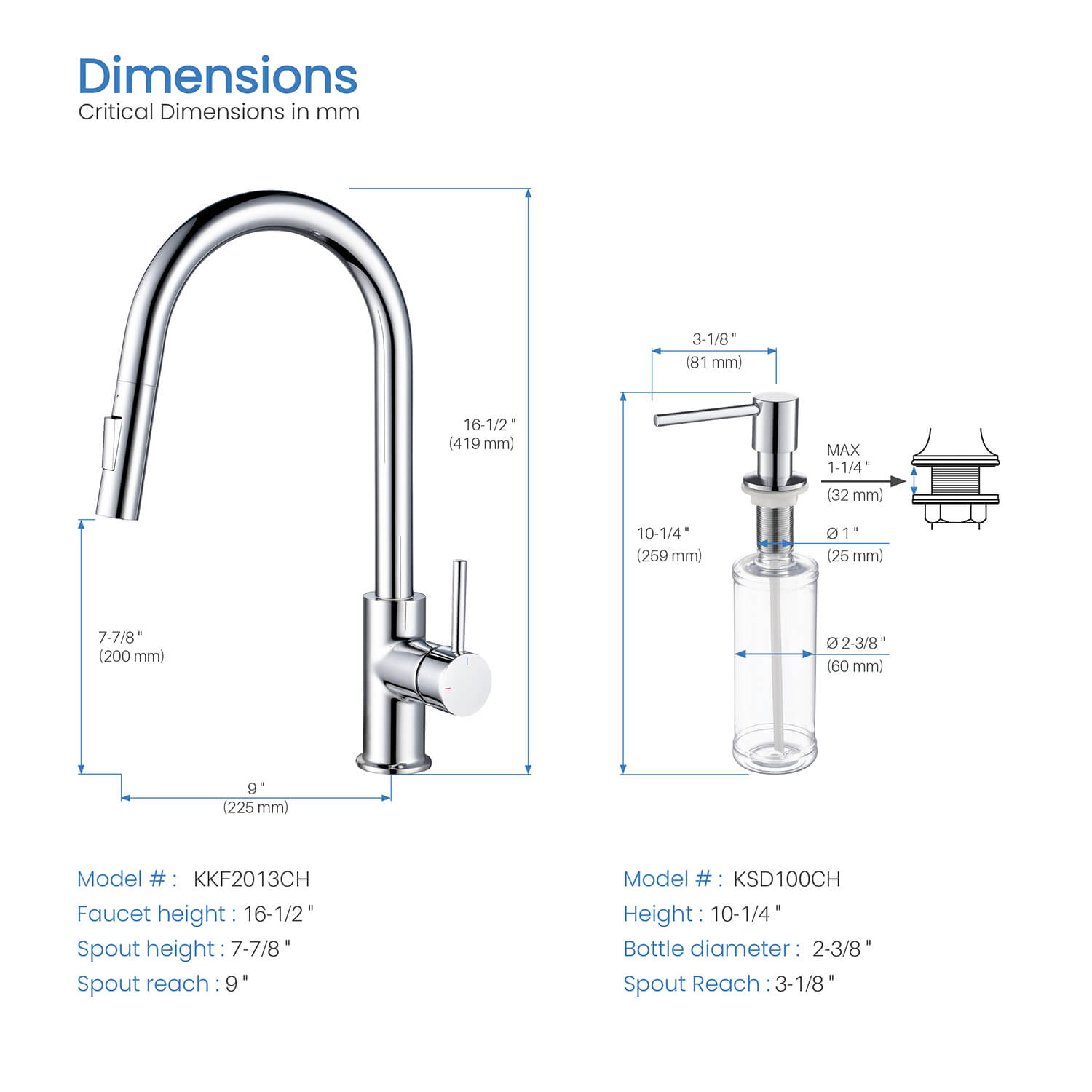 Kibi Circular Single Handle Pull Down Kitchen Faucet With Soap Dispenser in Chrome Finish - C-KKF2013CH-KSD100CH