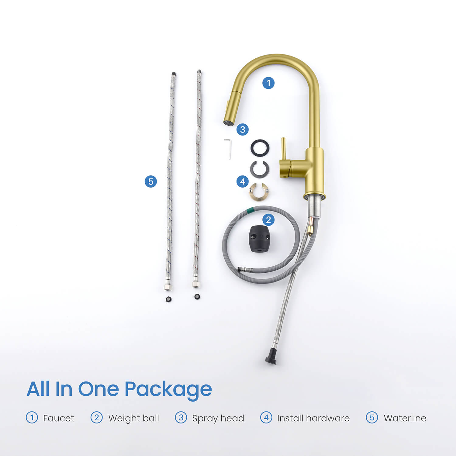 Kibi Circular Single Handle Pull Down Kitchen Faucet in Brushed Gold Finish - KKF2013BG