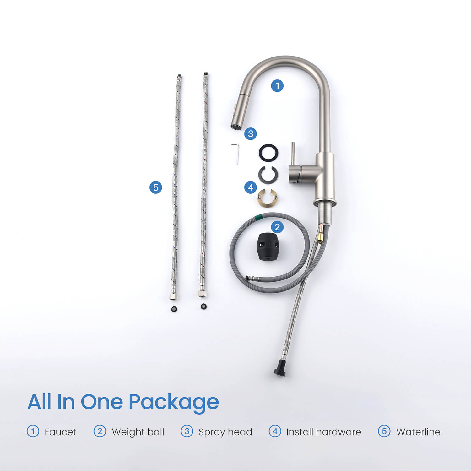 Kibi Circular Single Handle Pull Down Kitchen Faucet in Brushed Nickel Finish - KKF2013BN