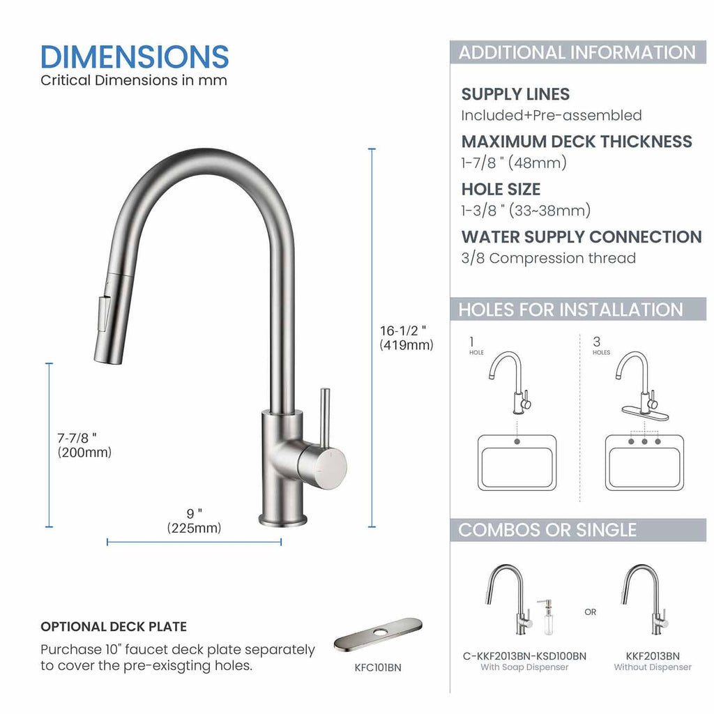 Kibi Circular Single Handle Pull Down Kitchen Faucet in Brushed Nickel Finish - KKF2013BN