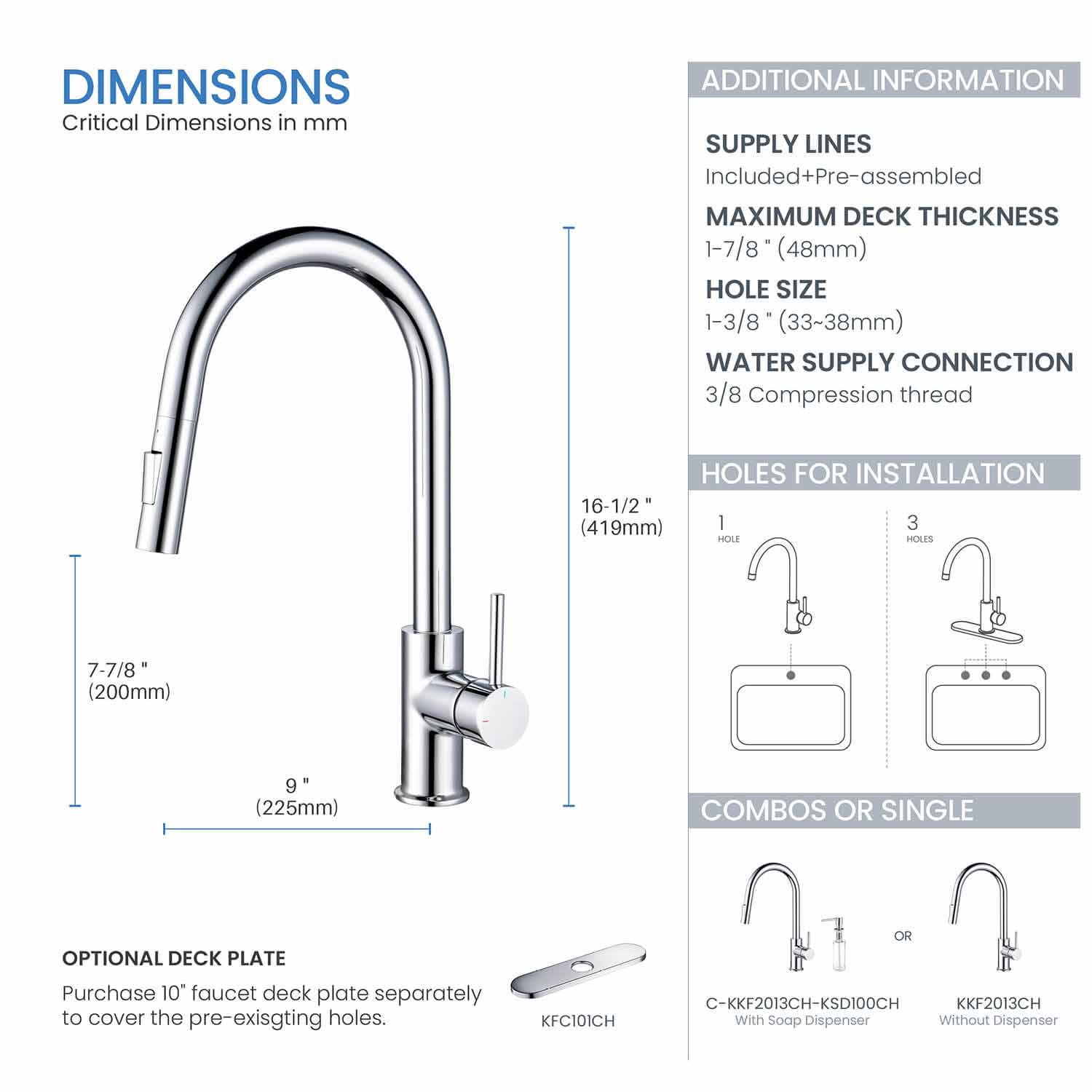 Kibi Circular Single Handle Pull Down Kitchen Faucet in Chrome Finish - KKF2013CH