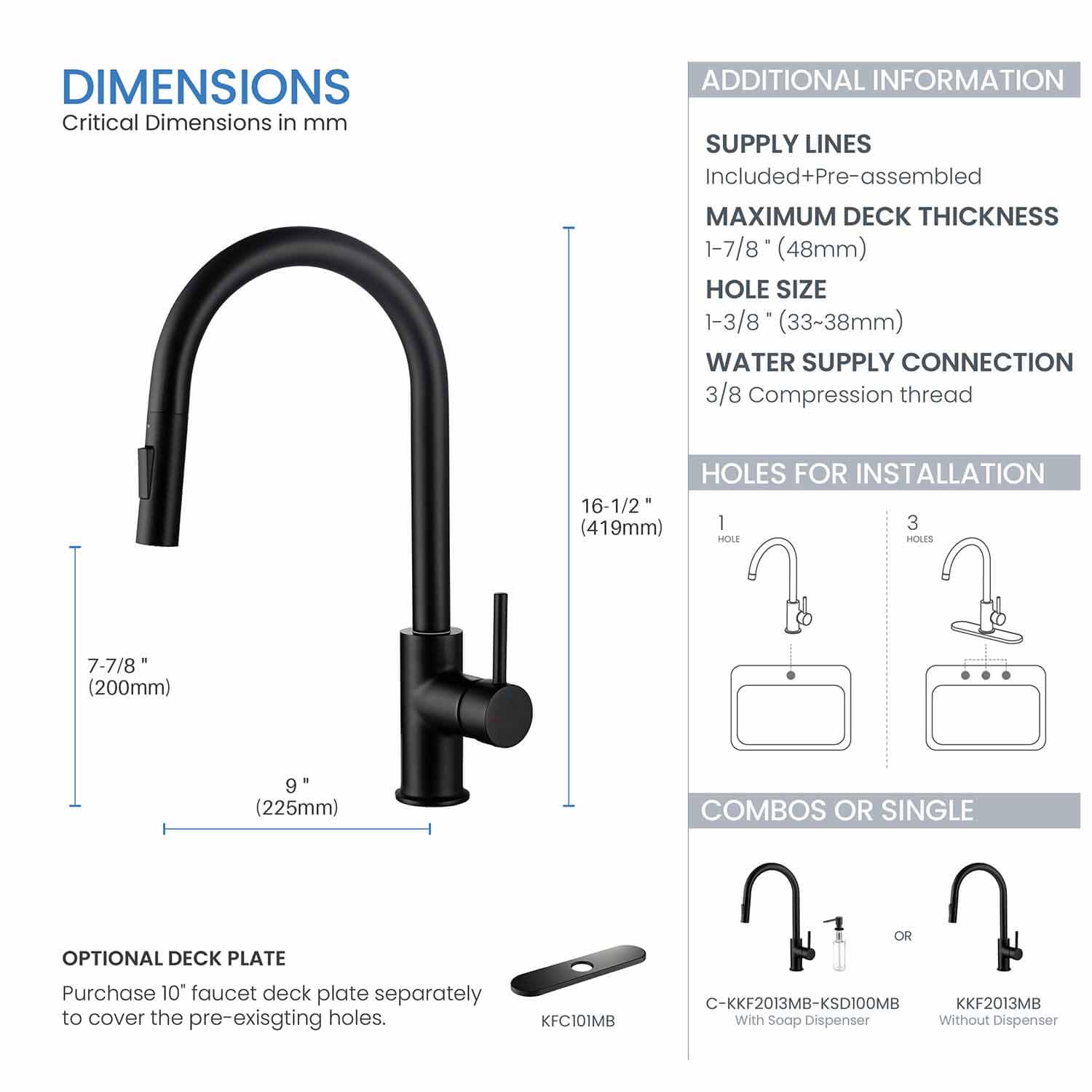 Kibi Circular Single Handle Pull Down Kitchen Faucet in Matte Black Finish - KKF2013MB