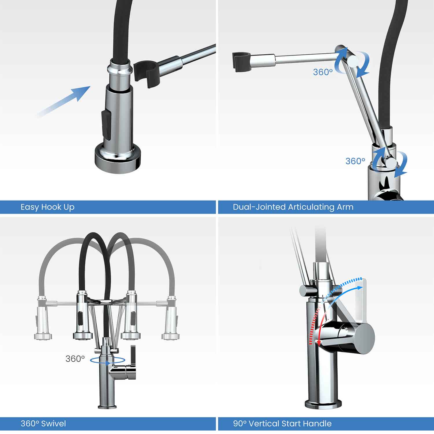 Kibi Engel Single Handle Pull Down Kitchen Faucet In Chrome Finish - KKF2014CH
