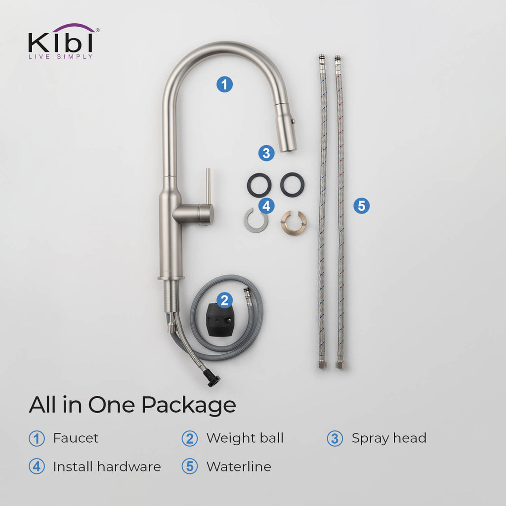 Kibi Hilo Single Handle High Arc Pull Down Kitchen Faucet in Brushed Nickel Finish - KKF2008BN