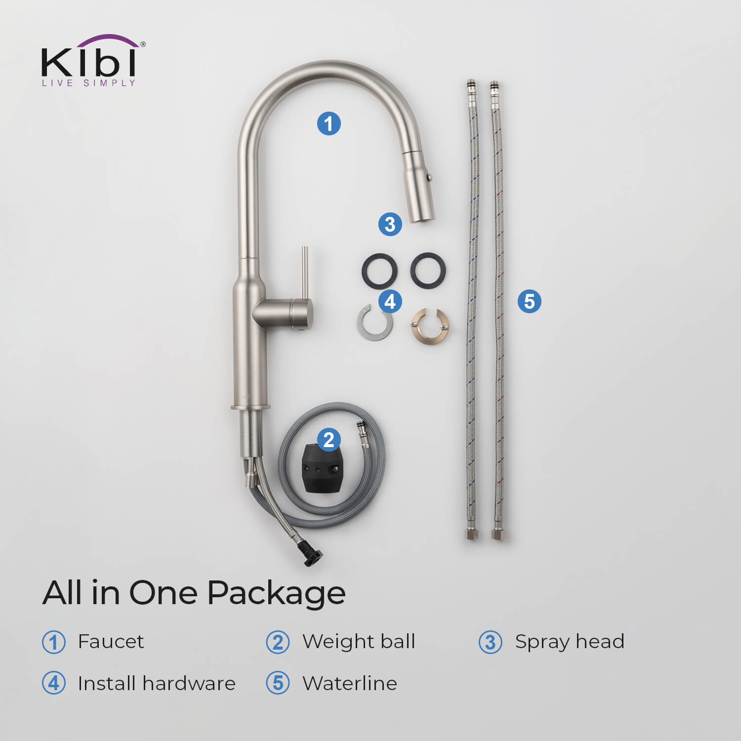 Kibi Hilo Single Handle High Arc Pull Down Kitchen Faucet in Brushed Nickel Finish - KKF2008BN