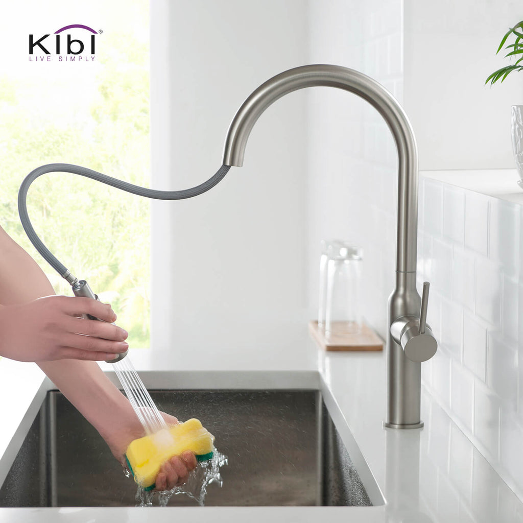 Kibi Hilo Single Handle High Arc Pull Down Kitchen Faucet in Brushed Nickel Finish - KKF2008BN