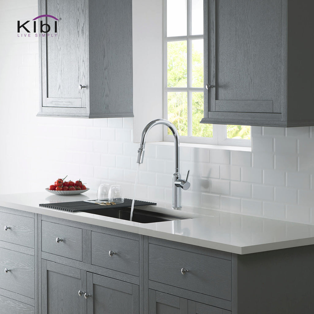 Kibi Hilo Single Handle High Arc Pull Down Kitchen Faucet in Chrome Finish - KKF2008CH