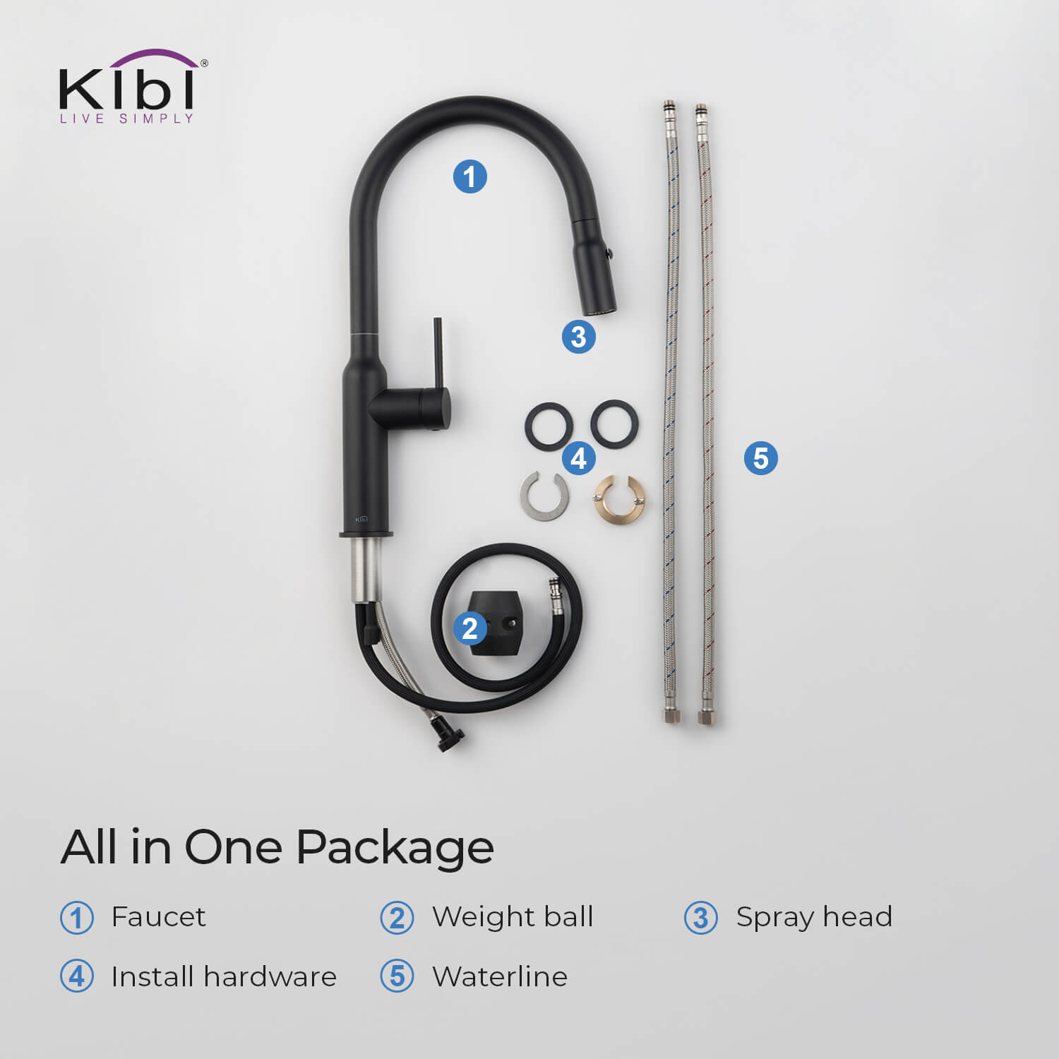 Kibi Hilo Single Handle High Arc Pull Down Kitchen Faucet in Matte Black Finish - KKF2008MB