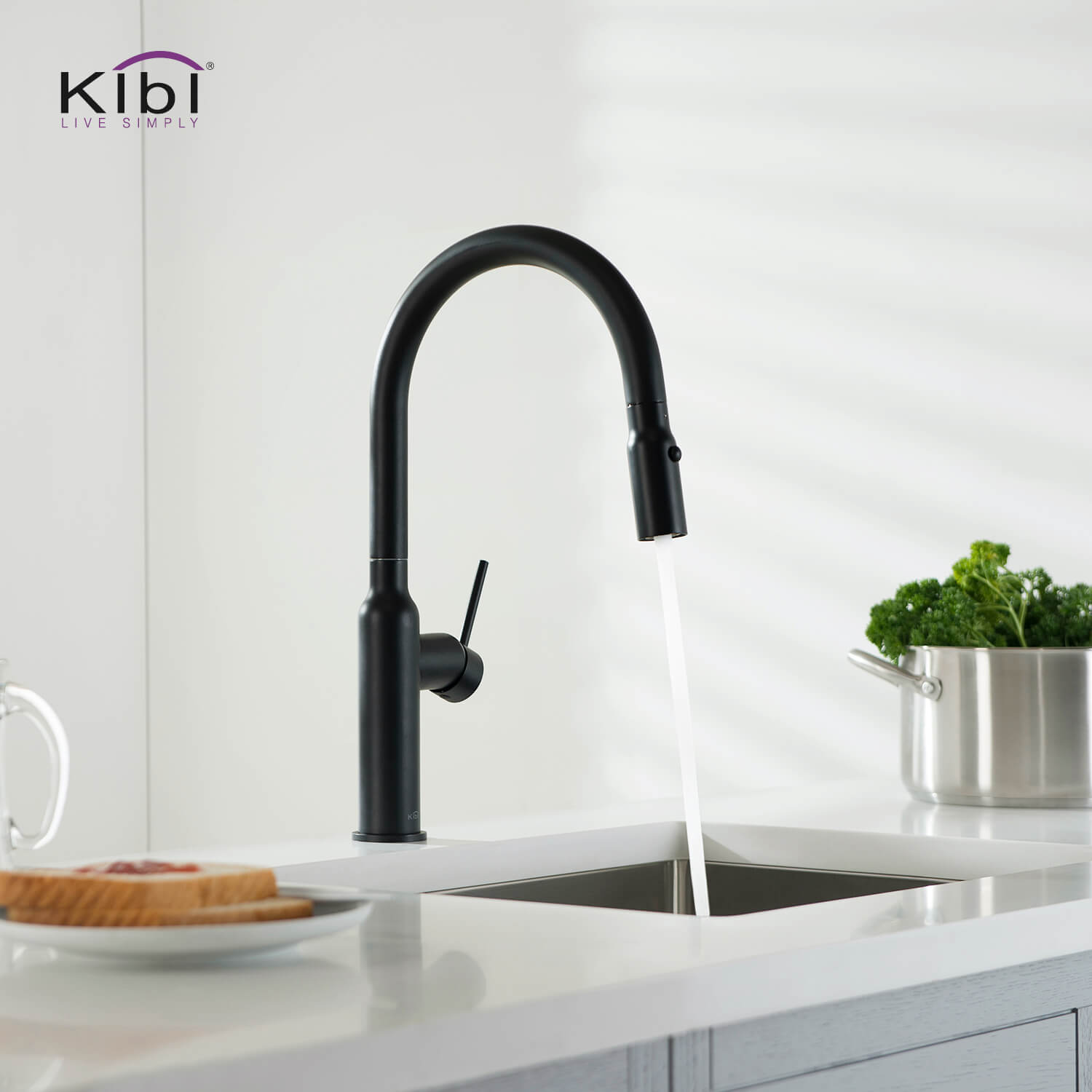 Kibi Hilo Single Handle High Arc Pull Down Kitchen Faucet in Matte Black Finish - KKF2008MB