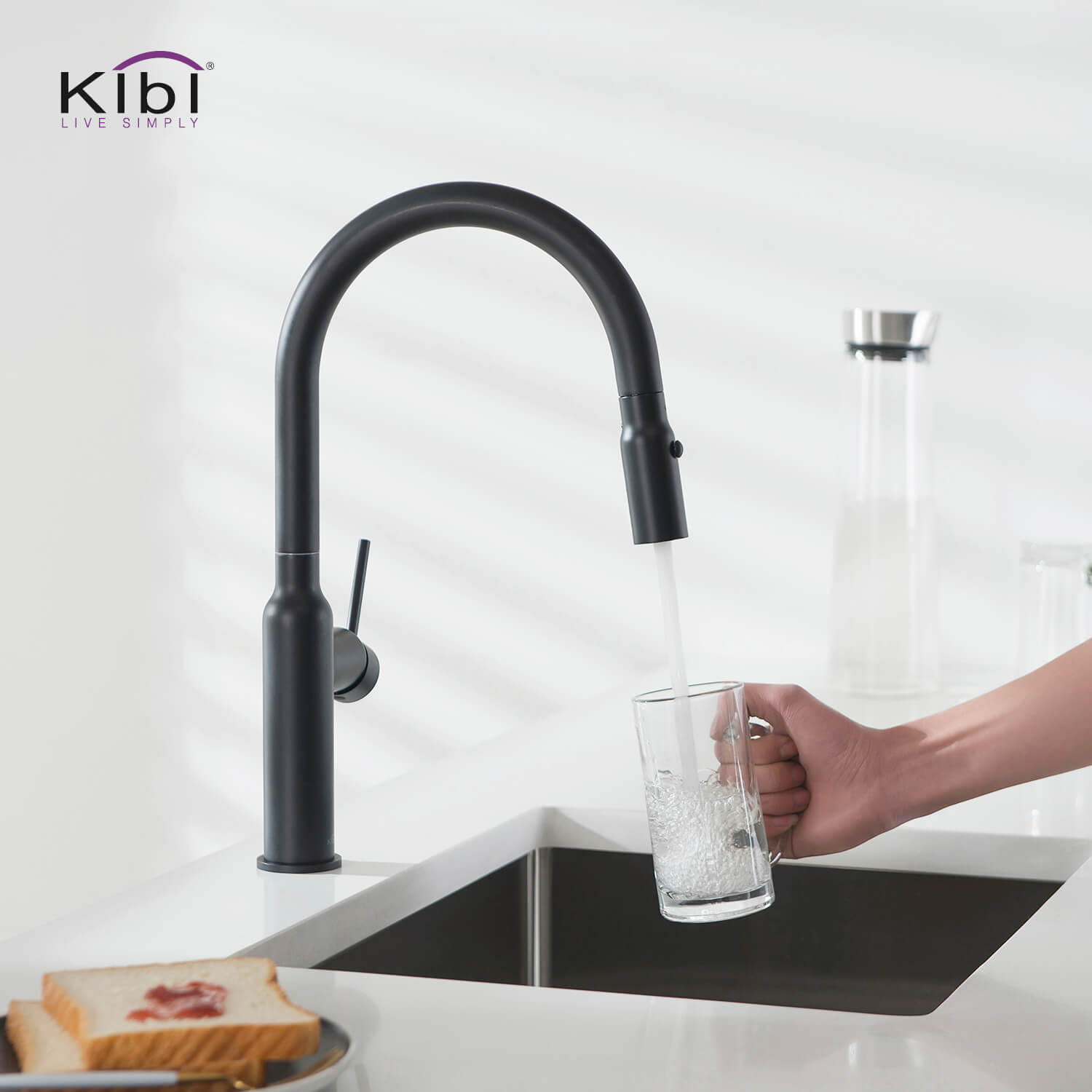 Kibi Hilo Single Handle High Arc Pull Down Kitchen Faucet in Matte Black Finish - KKF2008MB