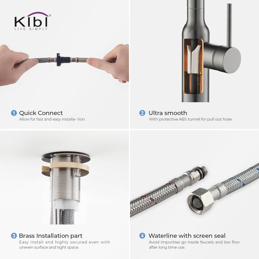 Kibi Hilo Single Handle High Arc Pull Down Kitchen Faucet in Titanium Finish - KKF2008TT