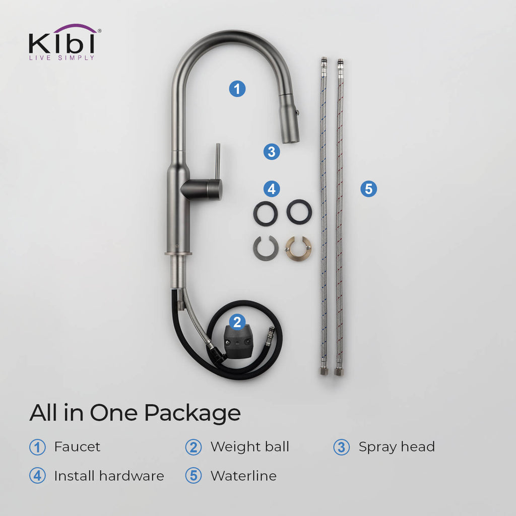 Kibi Hilo Single Handle High Arc Pull Down Kitchen Faucet in Titanium Finish - KKF2008TT