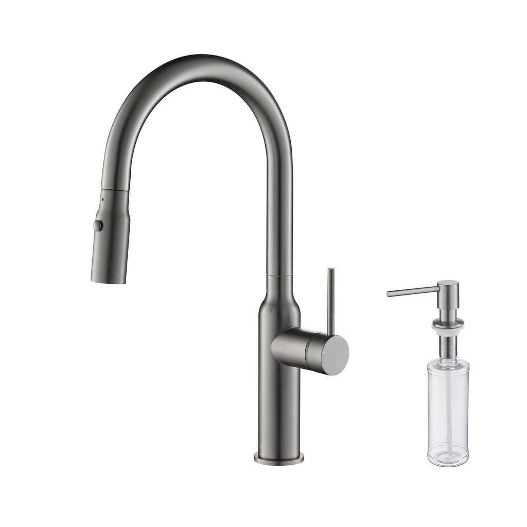Kibi Hilo Single Handle High Arc Pull Down Kitchen Faucet in Titanium Finish - KKF2008TT