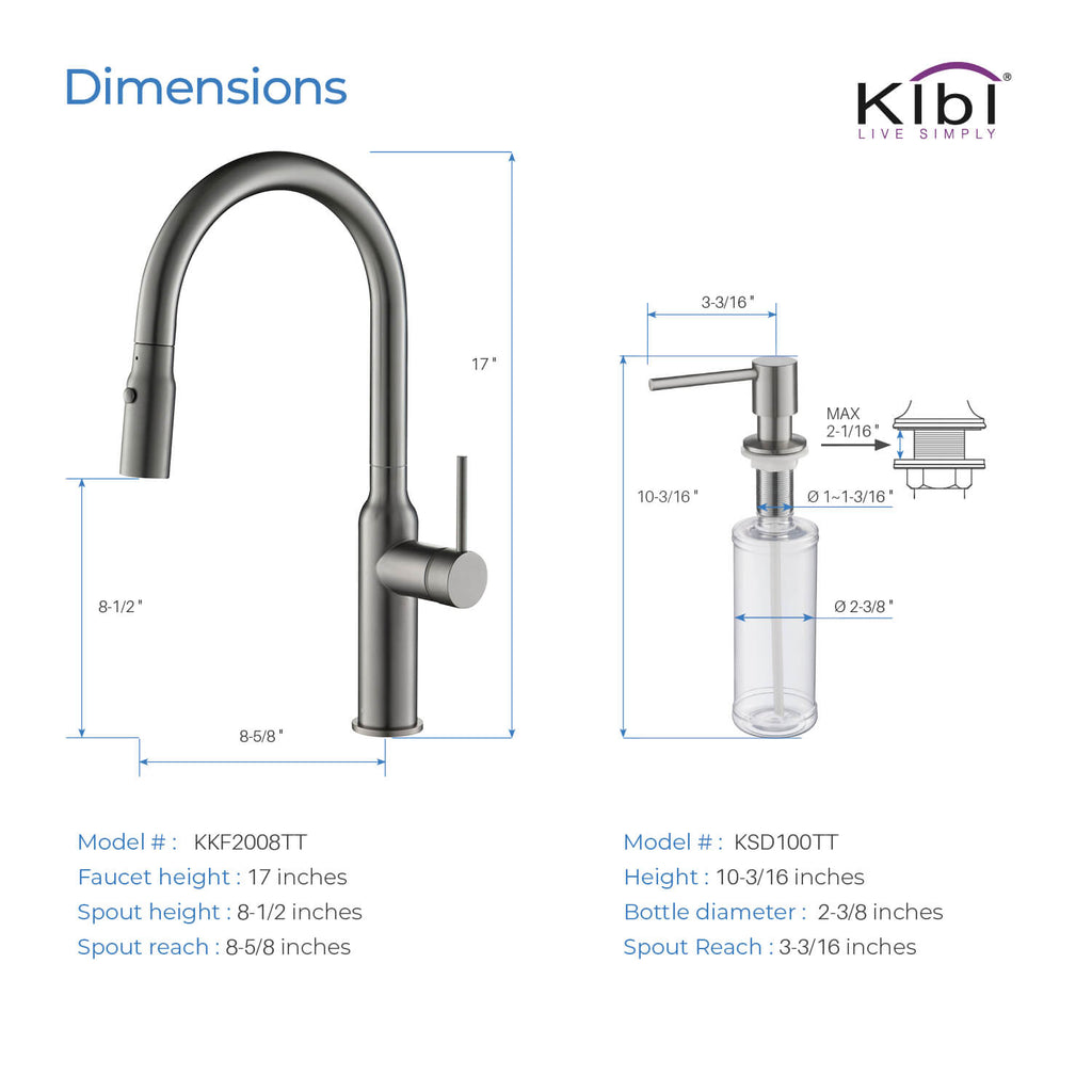 Kibi Hilo Single Handle High Arc Pull Down Kitchen Faucet in Titanium Finish - KKF2008TT