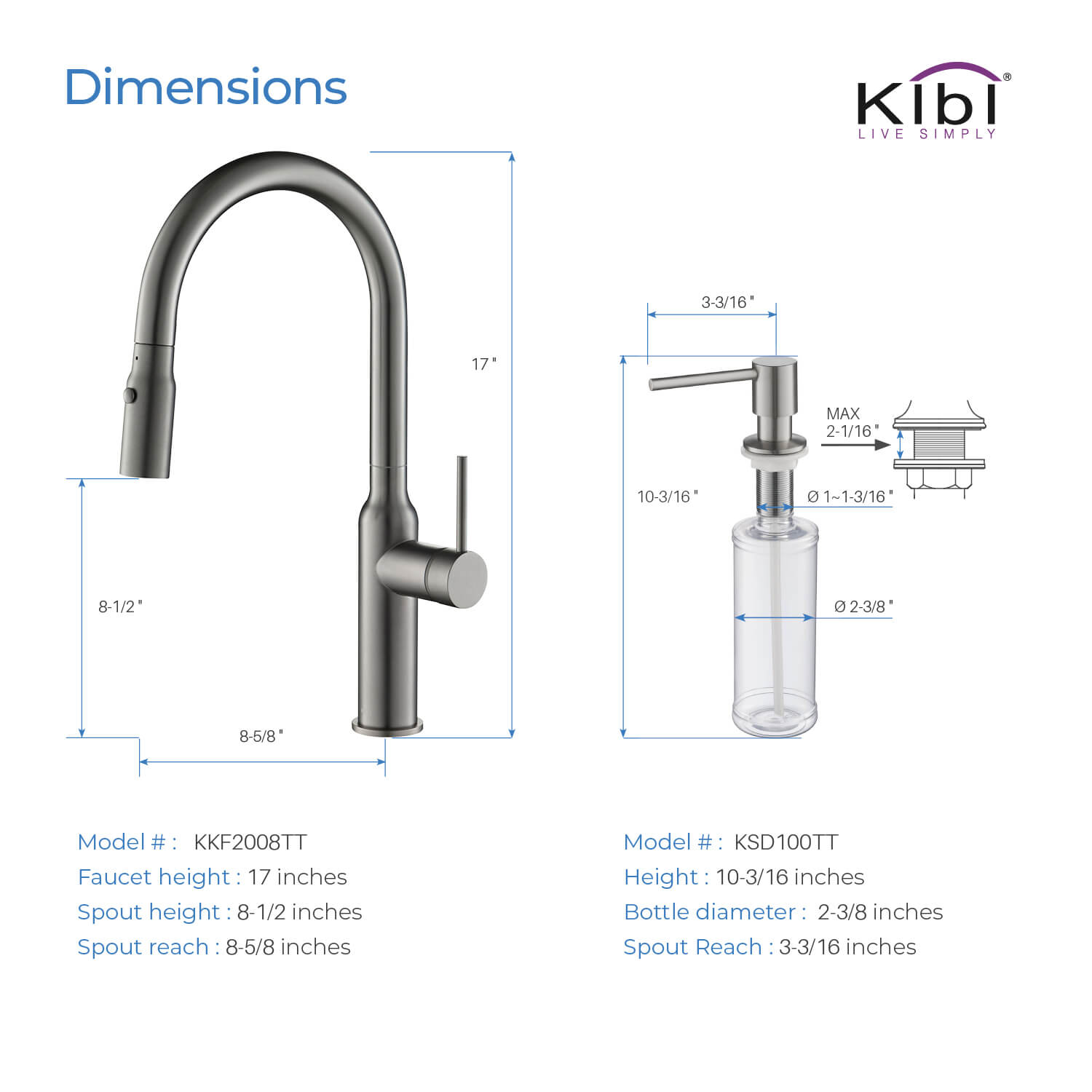 Kibi Hilo Single Handle High Arc Pull Down Kitchen Faucet in Titanium Finish - KKF2008TT