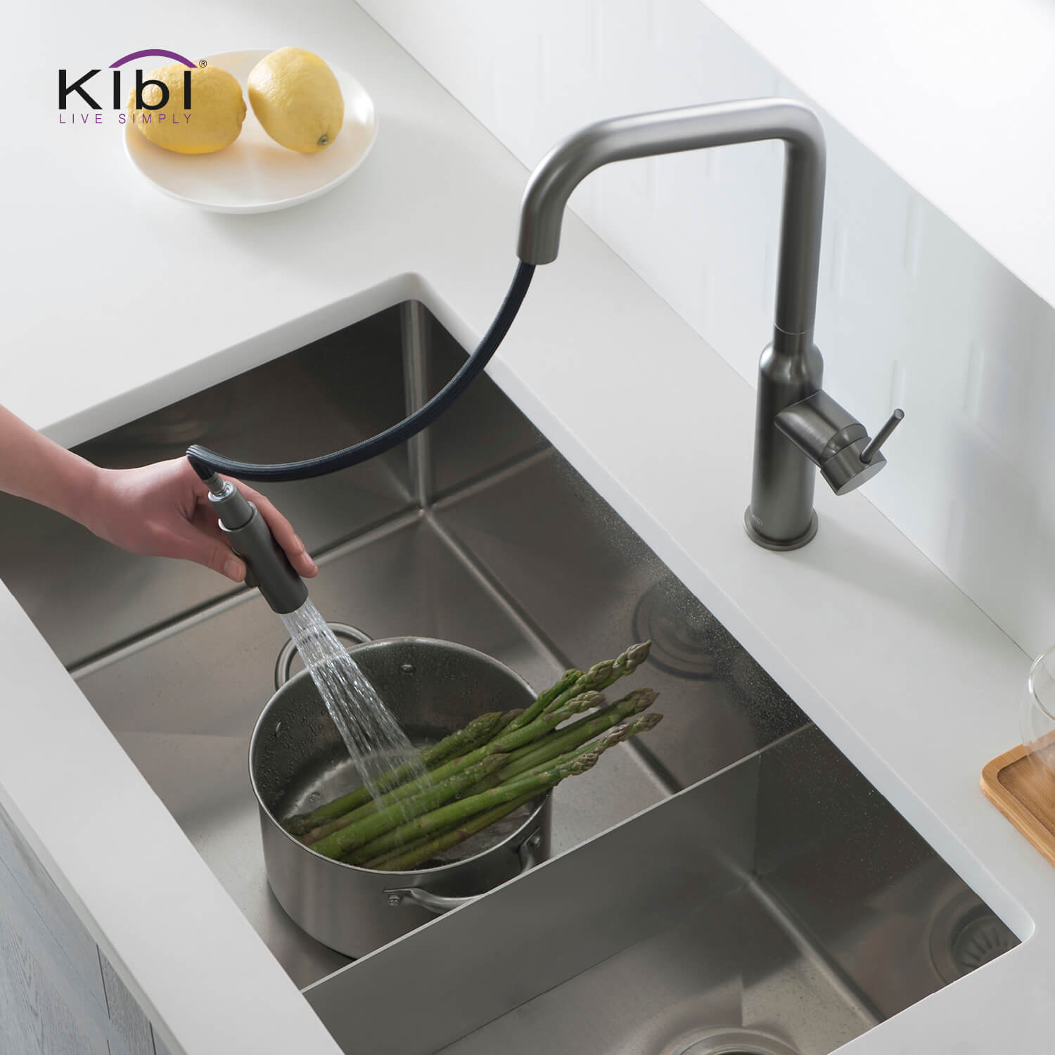 Kibi Hilo Single Handle High Arc Pull Down Kitchen Faucet in Titanium Finish - KKF2008TT