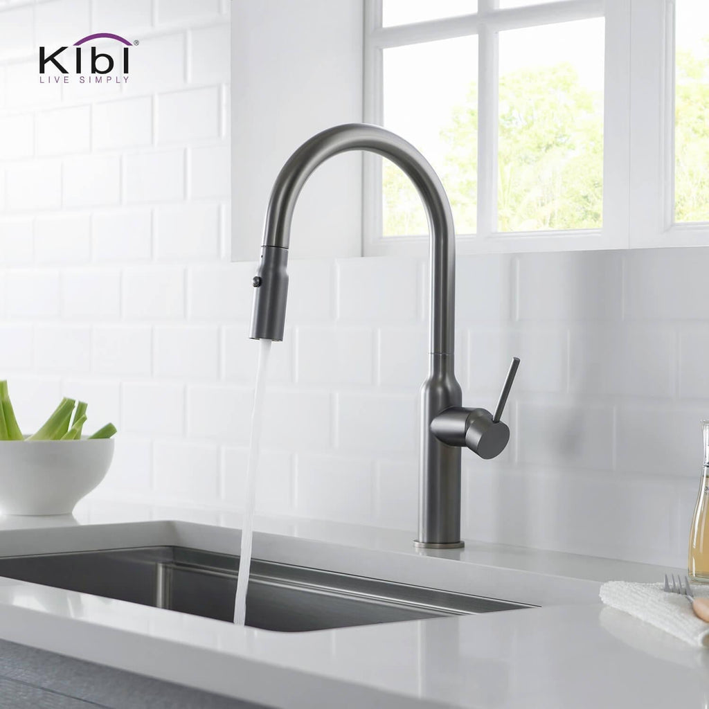 Kibi Hilo Single Handle High Arc Pull Down Kitchen Faucet in Titanium Finish - KKF2008TT
