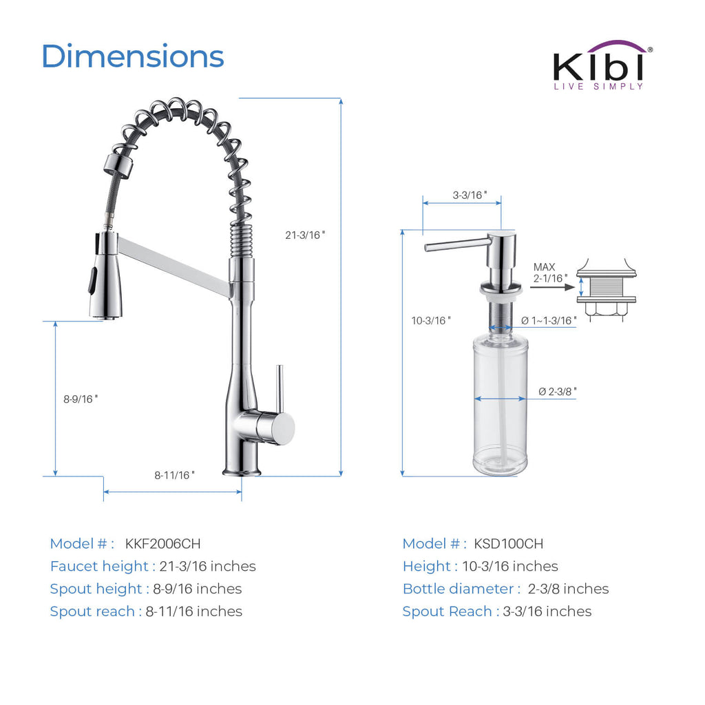 Kibi Largo Single Handle Pull Down Kitchen Faucet With Soap Dispenser in Chrome Finish - C-KKF2006CH-KSD100CH