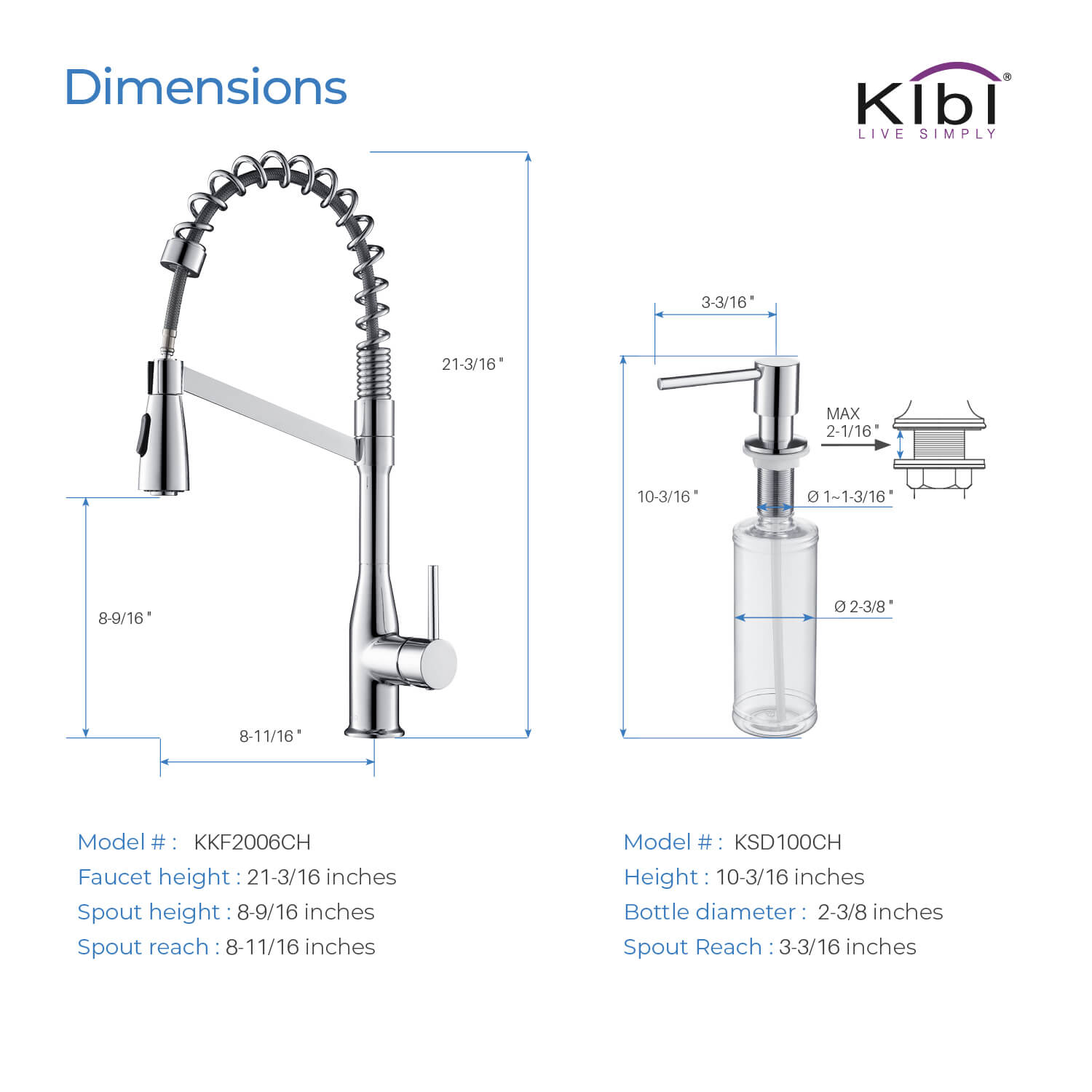 Kibi Largo Single Handle Pull Down Kitchen Faucet With Soap Dispenser in Chrome Finish - C-KKF2006CH-KSD100CH