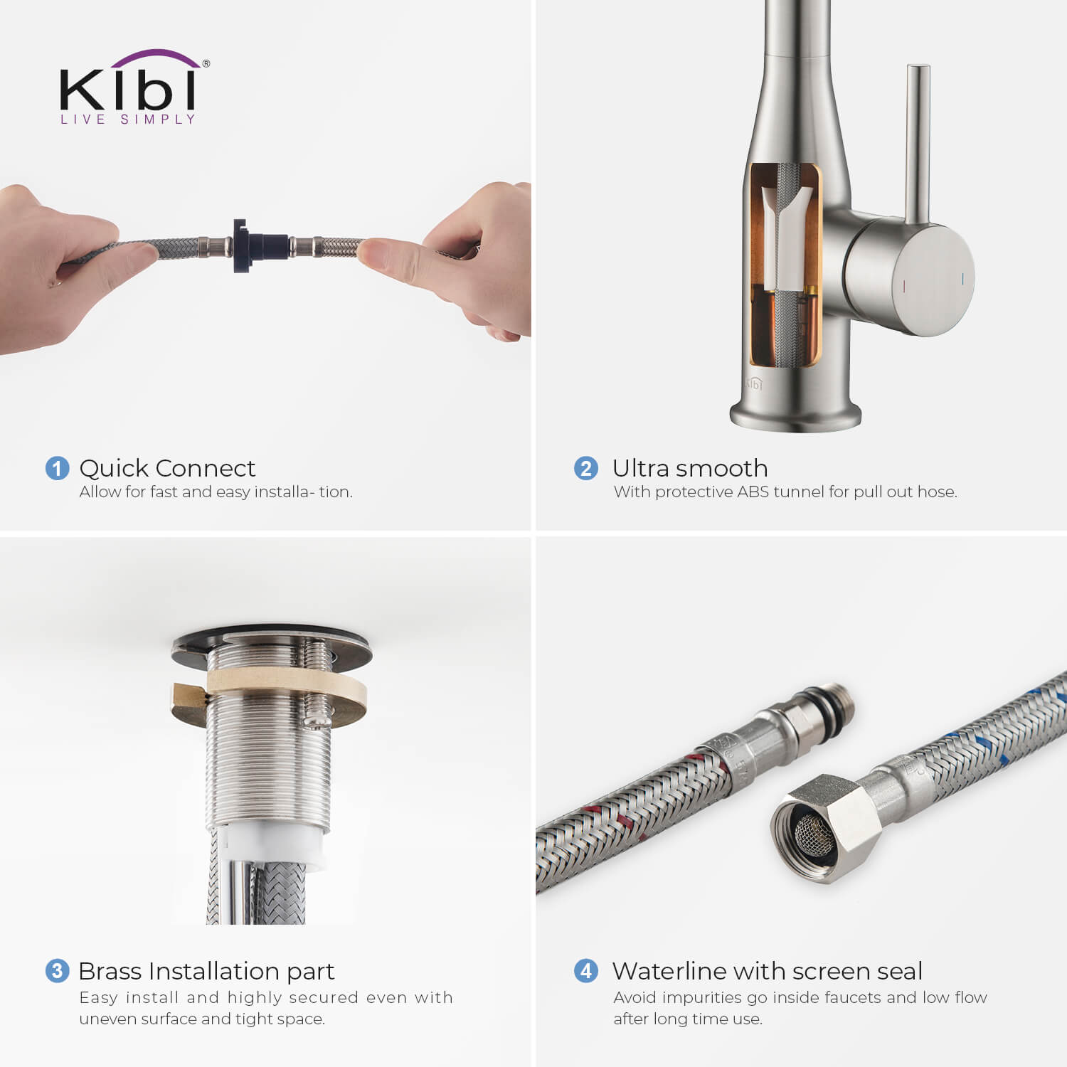 Kibi Largo Single Handle Pull Down Kitchen Faucet in Brushed Nickel Finish - KKF2006BN