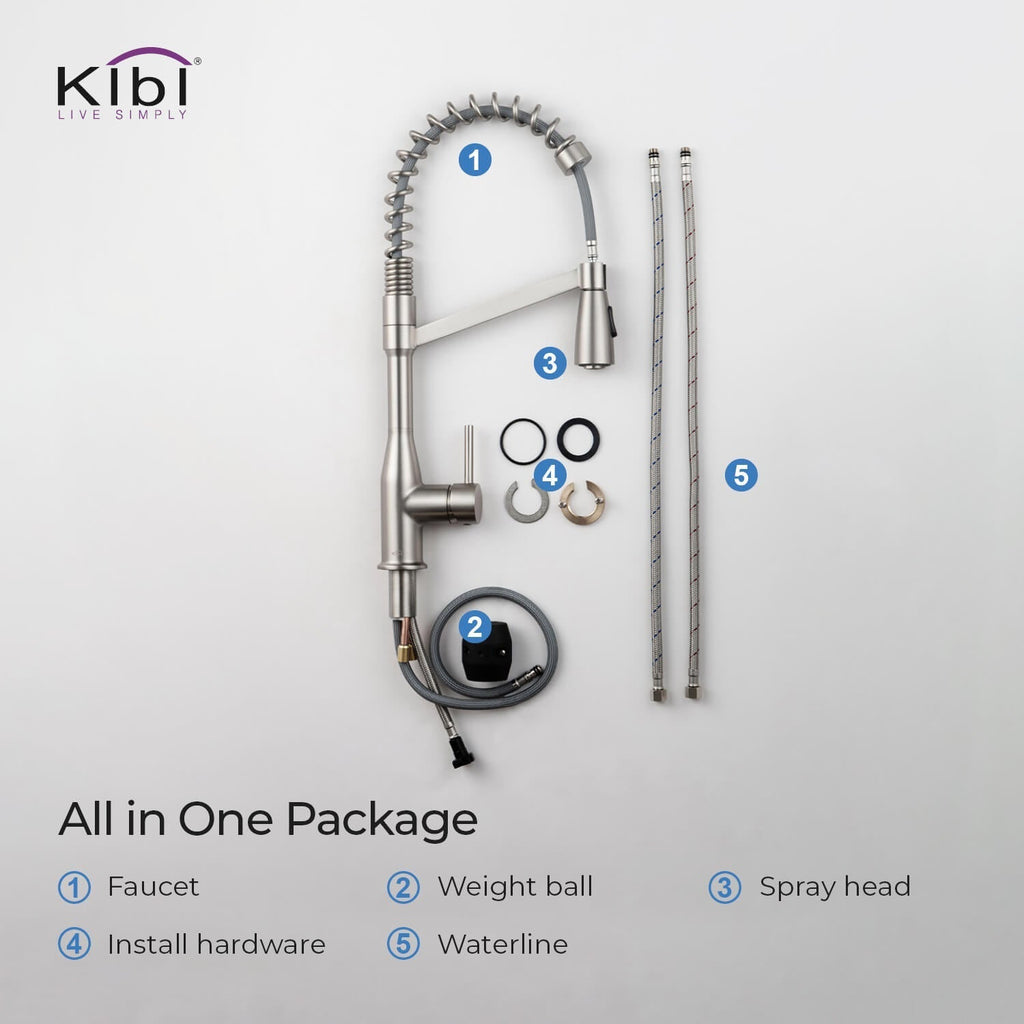 Kibi Largo Single Handle Pull Down Kitchen Faucet in Brushed Nickel Finish - KKF2006BN